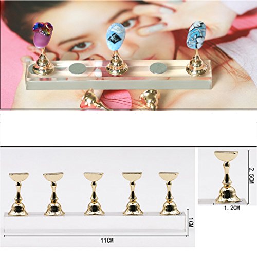 OWLEEN Magnetic Acrylic Manicure Practice Hand - Professional Nail Training Stand for Nail Tech Students, Gold Nail Tips Display with Stable Base | Perfect for Salon Practice, Nail Art Demonstrations & Home Nail Care