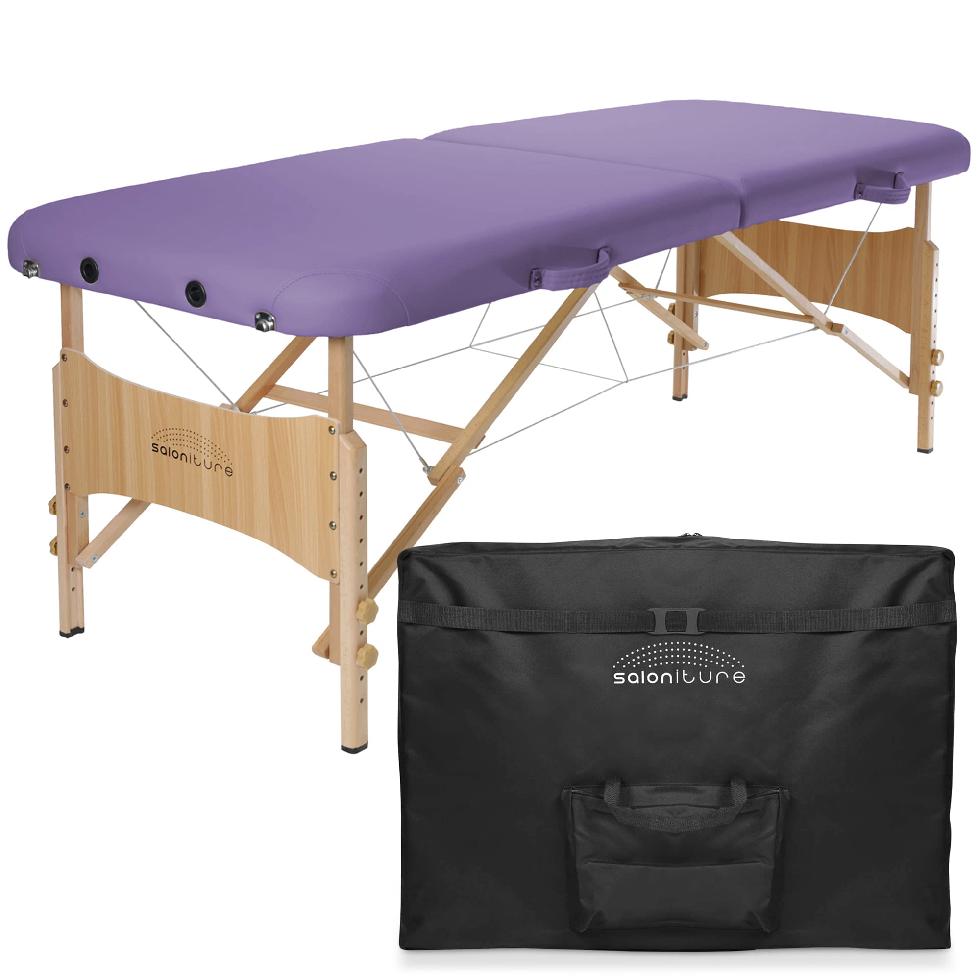 Saloniture Basic Portable Folding Massage Table with Carrying Case - Lightweight & Adjustable for Home Spa, Professional Therapy & Outdoor Use - Lavender Color