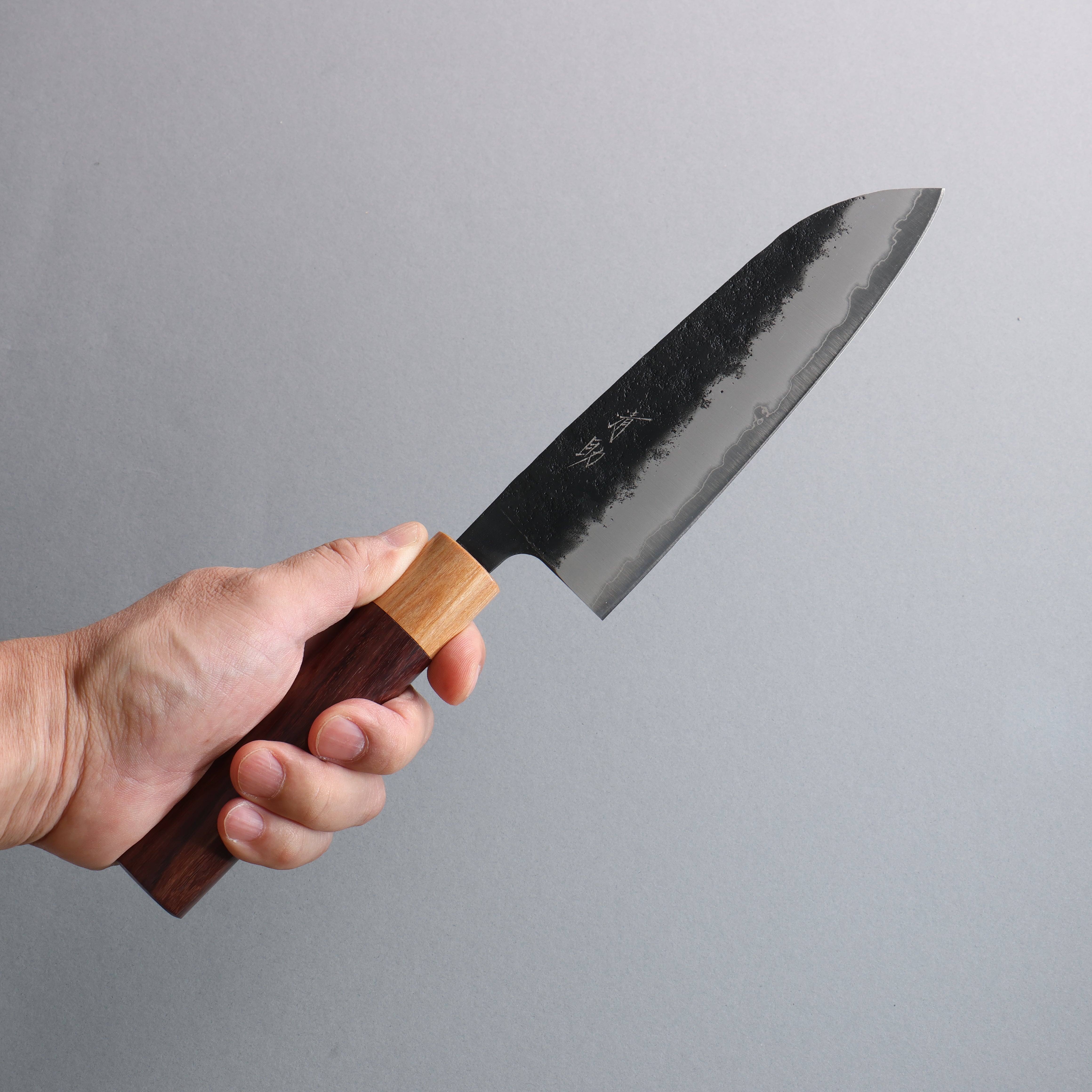Premium Seisuke Blue Super Black Nashiji Santoku Knife 170mm - Japanese Chef Knife with Rosewood Handle & White Pakka Wood Ferrule - Perfect for Slicing, Dicing & Chopping Vegetables, Meat & Fish