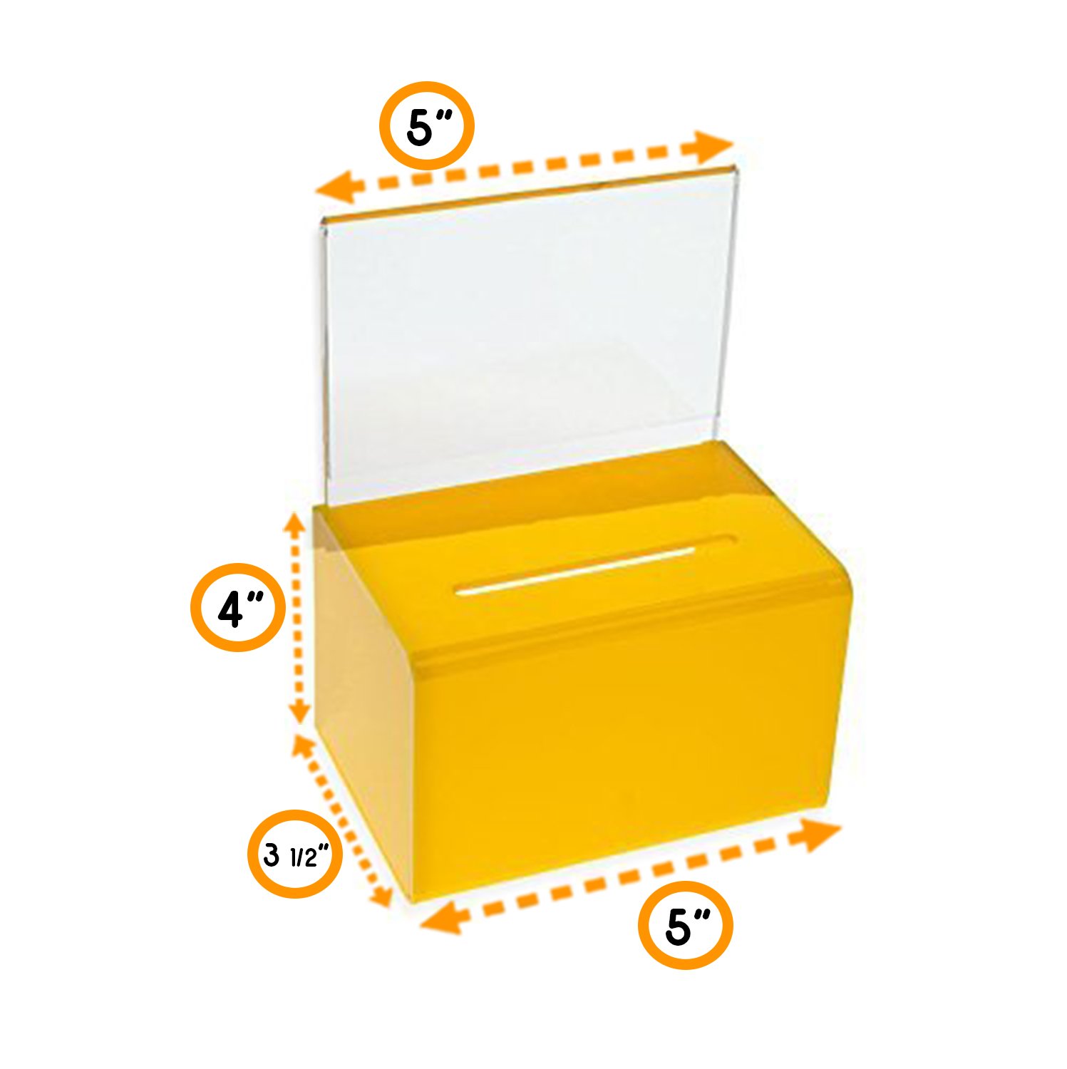 SourceOne 5 Inch Wide Donation Box with Sign Holder & Lock - Secure Charity Collection Box for Churches, Schools & Events (1 Pack, Yellow)