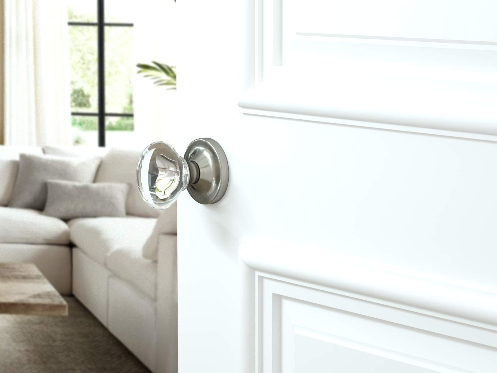 (7 Pack) Satin Nickel Privacy Oval Egg Crystal Door Knobs with Round Rosette - Perfect for Bedroom, Bathroom & Closet Doors