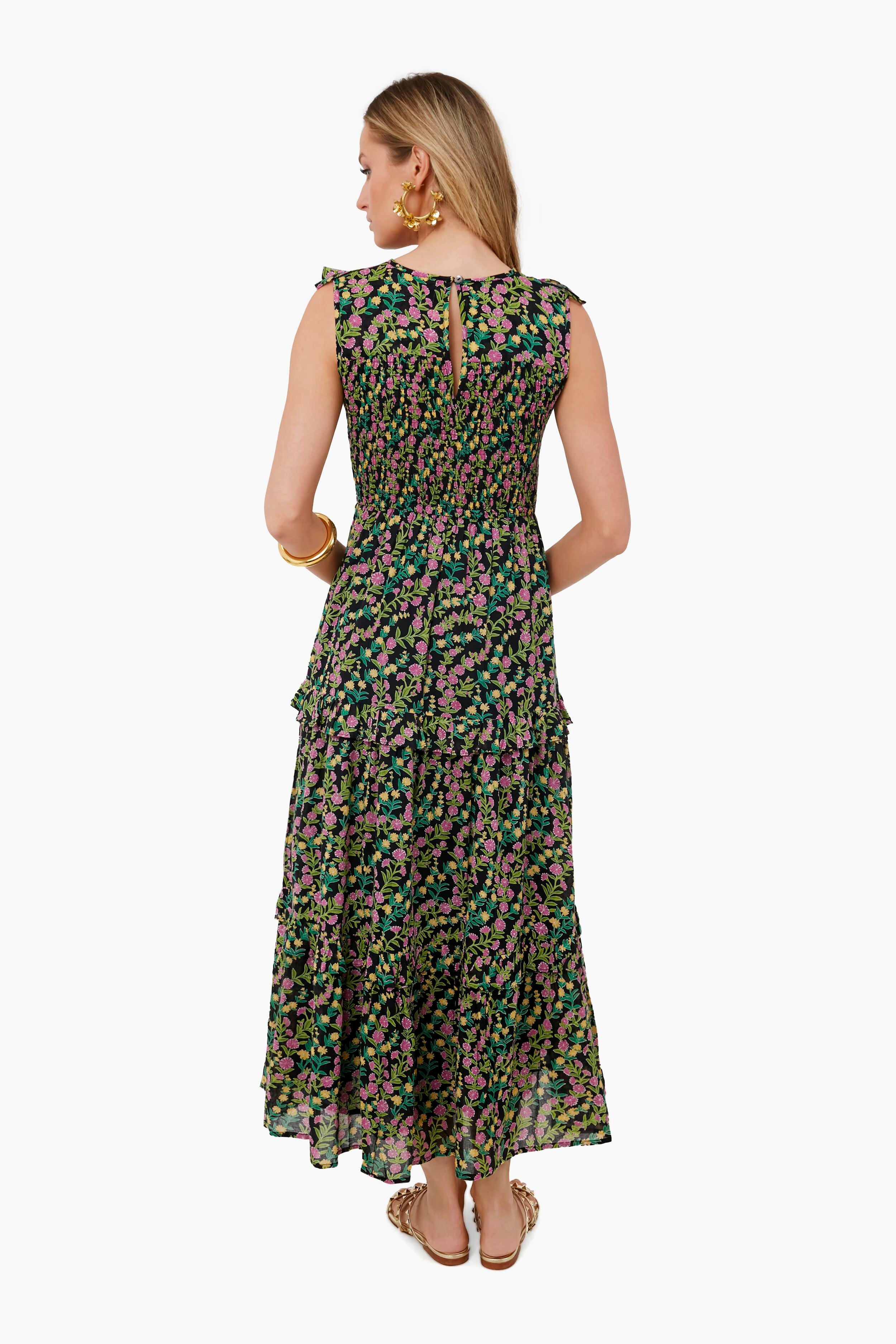 Elegant Black Iris Floral Print Dress for Women - Perfect for Weddings, Parties & Special Occasions