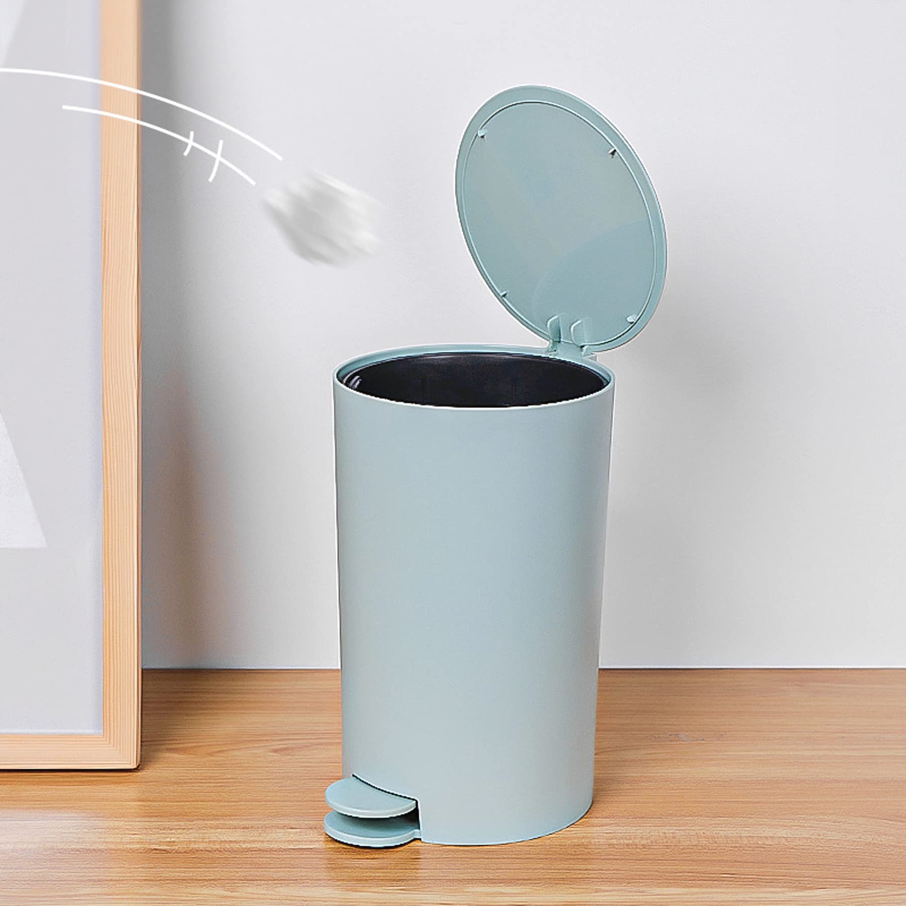 Step Trash Can with Lid - 2 Gallon Round Waterproof Plastic Wastebasket for Narrow Spaces - Easy to Clean Garbage Bin for Kitchen, Bathroom, Bedroom, Living Room, Office & Kids Room - Perfect for Small Spaces & Home Decor
