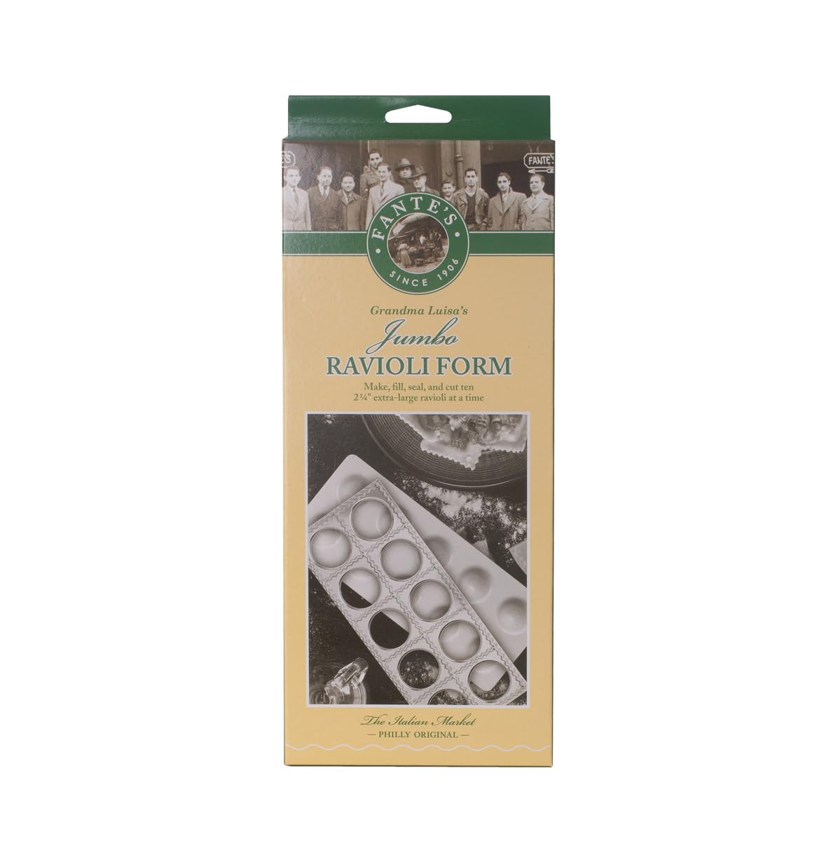 Fantes Jumbo Ravioli Maker - Authentic Italian Pasta Tool for 10 Large Raviolis | Handmade Pasta Dough Press | Perfect for Homemade Italian Meals & Family Dinners | Since 1906