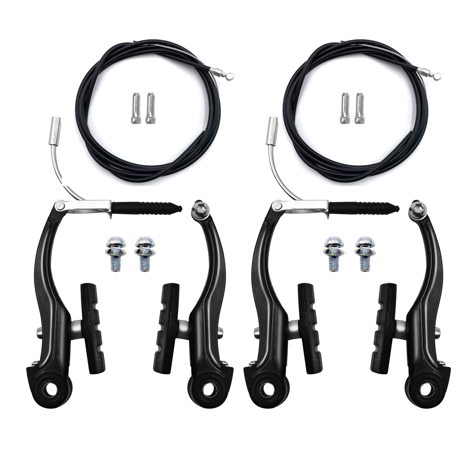 HMSENG Universal Bike Brakes Set - Front & Rear Bicycle Brakes with Cables and Levers - Compatible with Most Bikes - Ideal for Road Bikes, Mountain Bikes, and Commuter Bikes - Black