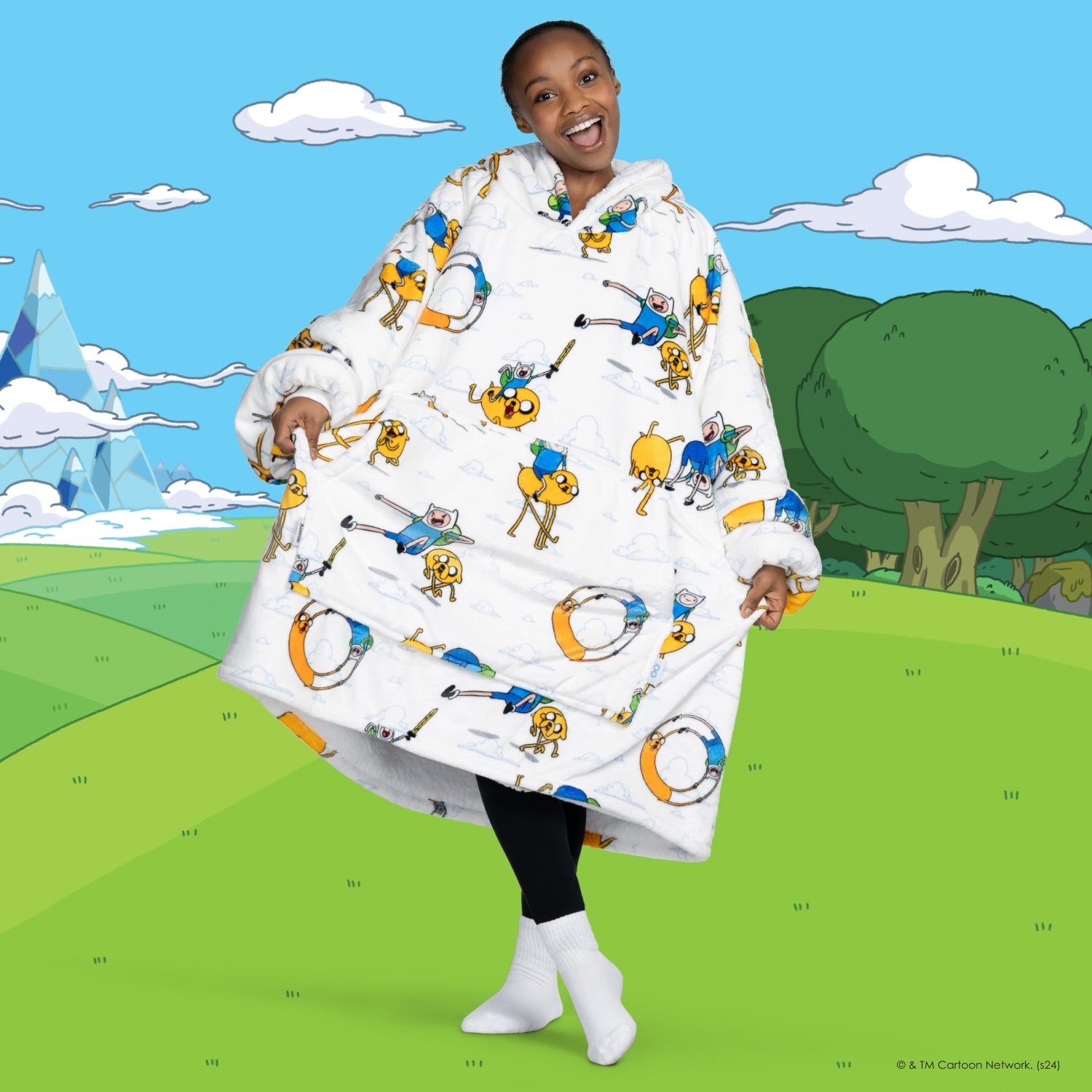 Adventure Time Oodie - Soft & Cozy Finn & Jake Hooded Blanket Sweatshirt for Men & Women - Perfect for Lazy Days, Gaming & Movie Nights