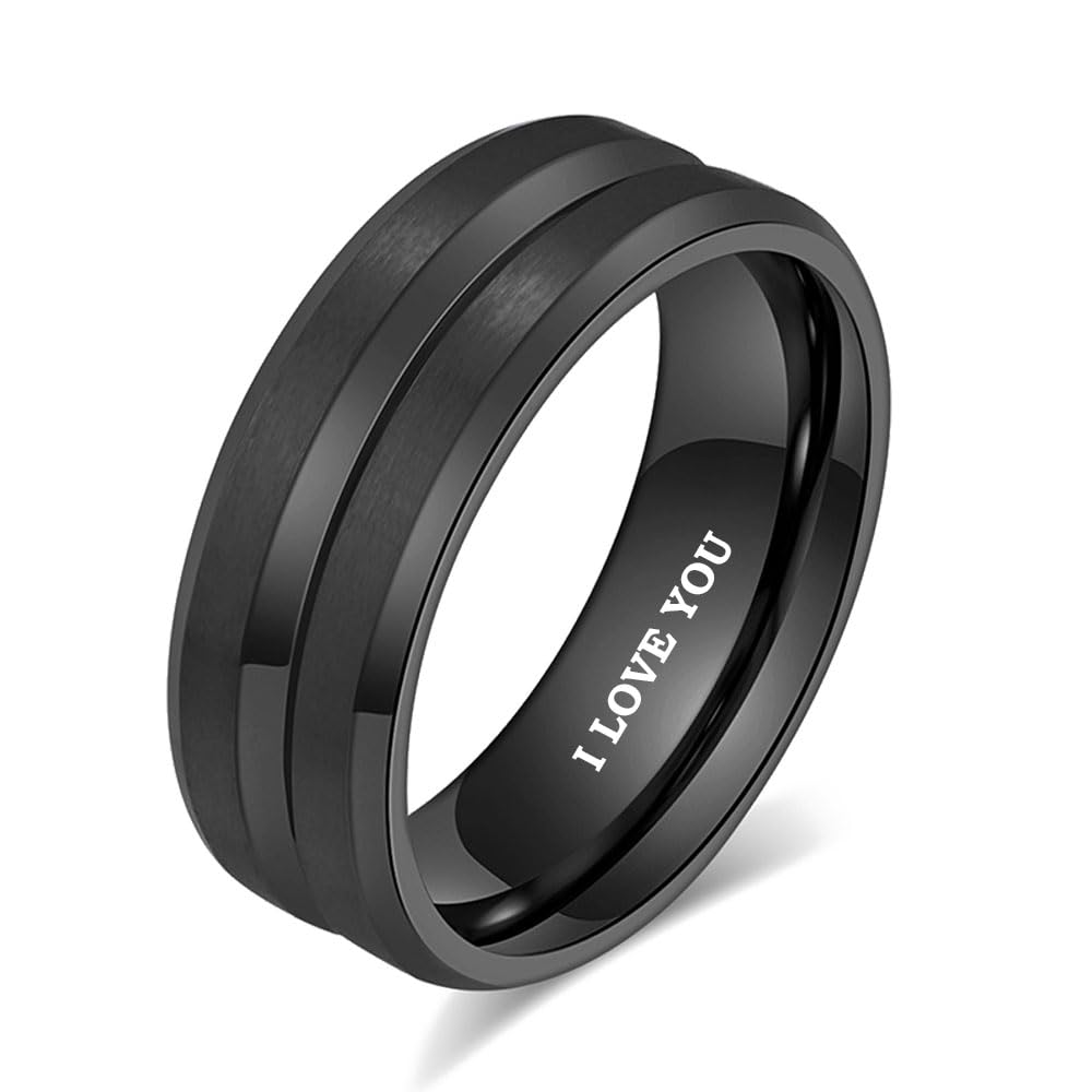 Personalized Matching Couple Rings for Him & Her - Titanium Black Cubic Zirconia Wedding & Engagement Ring Set - Comfort Fit Promise Rings for Women & Men - Perfect for Anniversaries, Proposals & Romantic Gifts