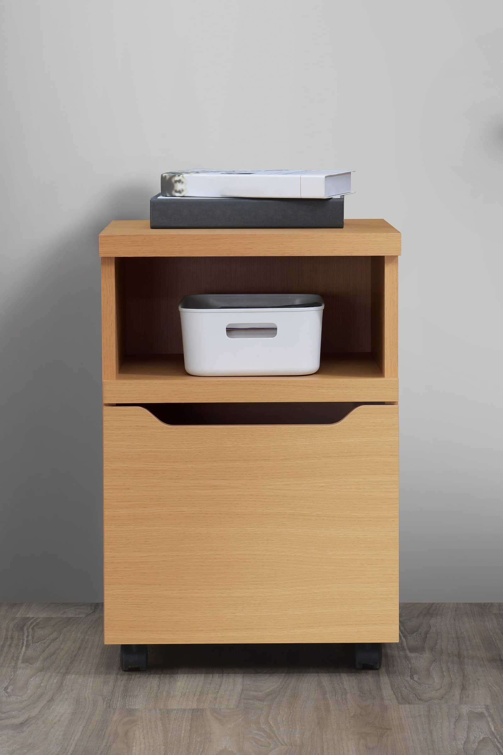 OSP Home Furnishings Denmark Rolling File Cart & Printer Stand with Lockdowel Fastening System, Natural Wood Office Organizer for Home & Workspace Storage Solutions