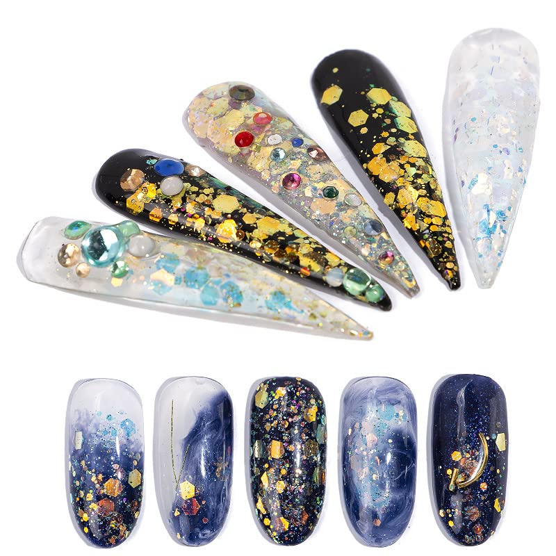 8 Colors Iridescent Nail Glitter Flakes Set - 70g Chunky Sequin Mixed Flakes for Nail Art, DIY Manicure & Pedicure - Shimmering Rainbow Glitter for Acrylic Nails, Gel Polish & Salon Designs