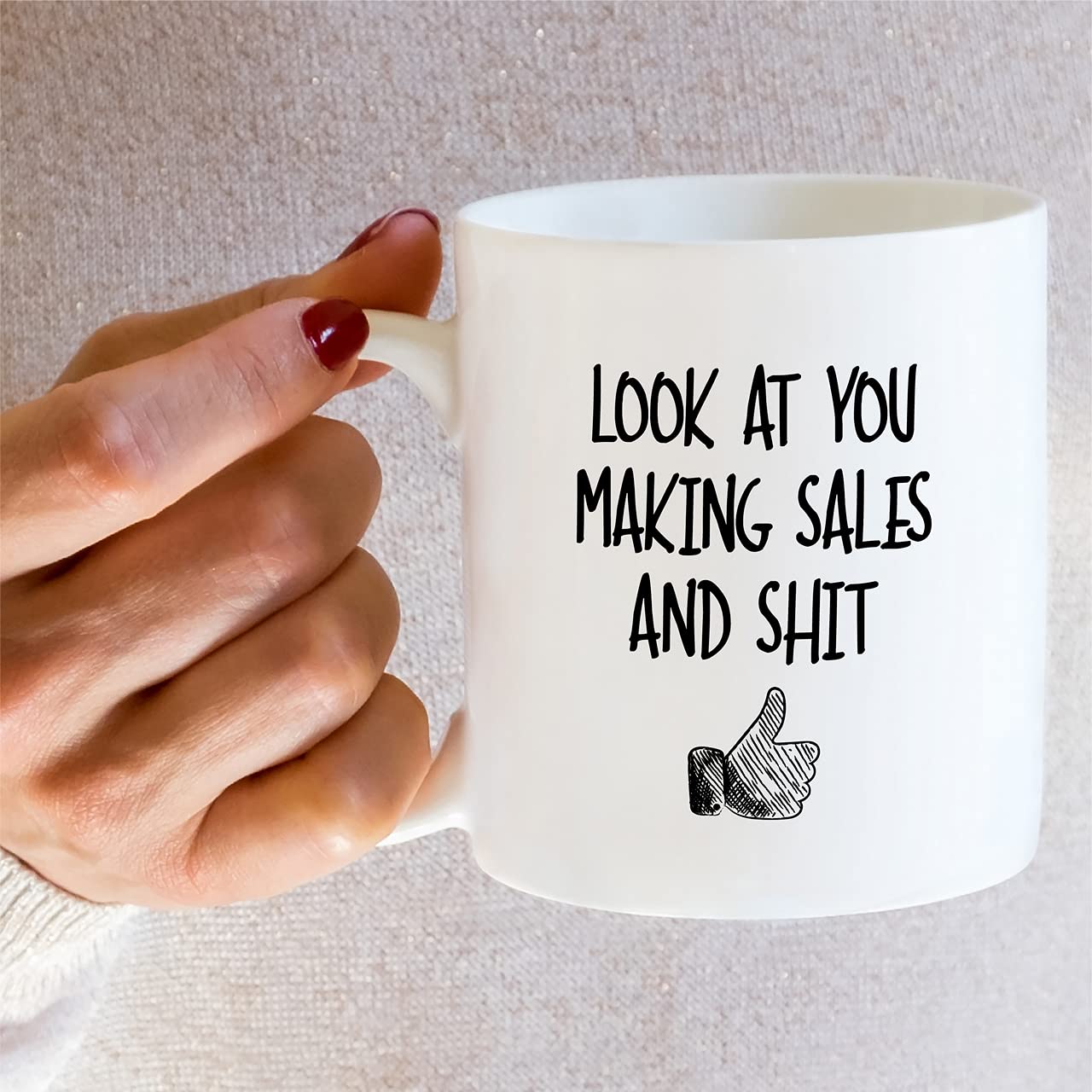 Retreez Funny 11 Oz Ceramic Coffee Mug - 'Look At You Making Sales and Shit' Sarcastic Motivational Gift for Salesman, Coworker, Friend, Brother, Sister - Perfect for Office, Birthday, Christmas & Daily Coffee Break Inspiration