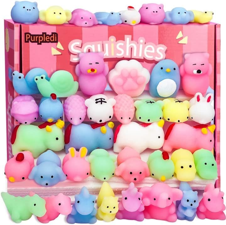Purpledi 50 Pcs Kawaii Animal Squishy Toys for Stress Relief & Kids Party Gifts