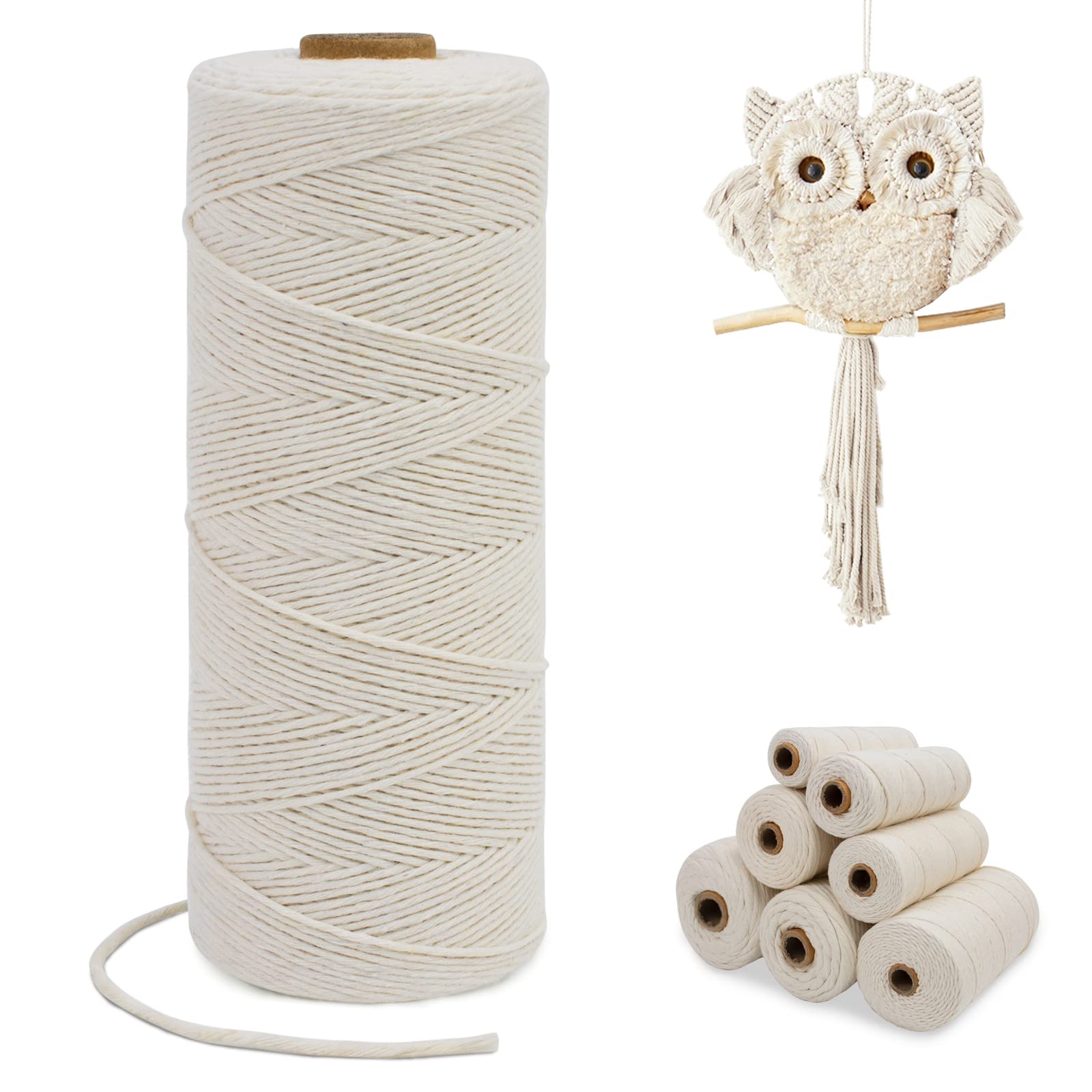 Natural Cotton Macrame Cord 1mm x 220 Yards - Single Strand Macrame Rope for Wall Hangings, Plant Hangers, DIY Crafts & Home Decor | Perfect for Bohemian Decor, Handmade Jewelry & Wedding Backdrops