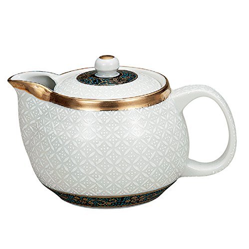 Authentic Japanese Kutani Ware Ceramic Kyusu Teapot - White Shippou Glaze, Traditional Hagiyakiya K4-588 - Perfect for Japanese Tea Ceremony & Home Decor