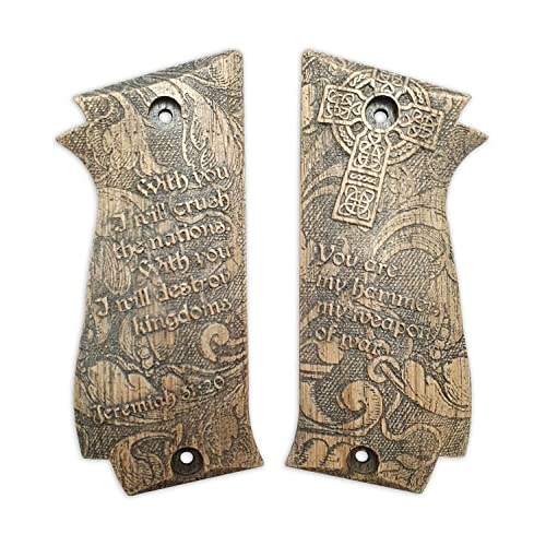 Premium SAR K2 45 C Wood Grips with Bible Verse Jeremiah 51:20 - Perfect for Pistol Customization & Competitive Shooting