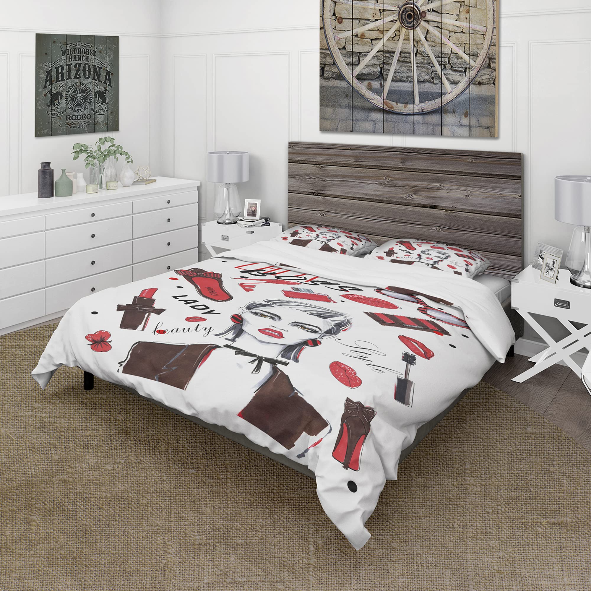 DesignQ Stylish Modern & Contemporary Duvet Cover Set for Girls - Queen Size White 3-Piece Bedding Set with Kits | All-Season Romantic Bedroom Decor for Teens & Young Adults