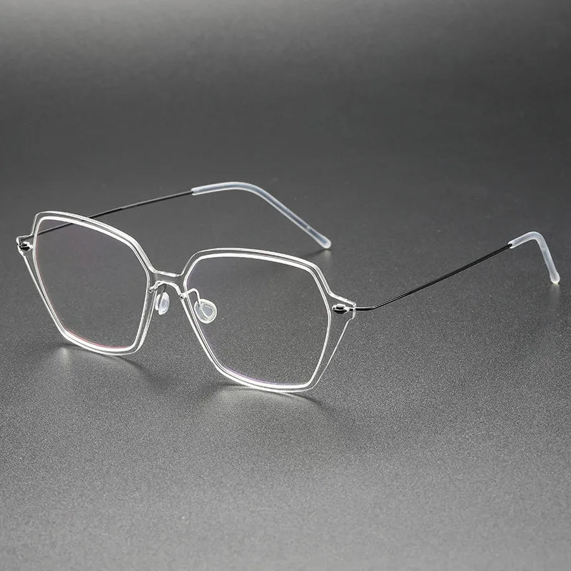 Unisex Full Rim Polygon Screwless Acetate Titanium Eyeglasses Frame 6621 - Lightweight Durable Glasses for Work, Reading & Fashion