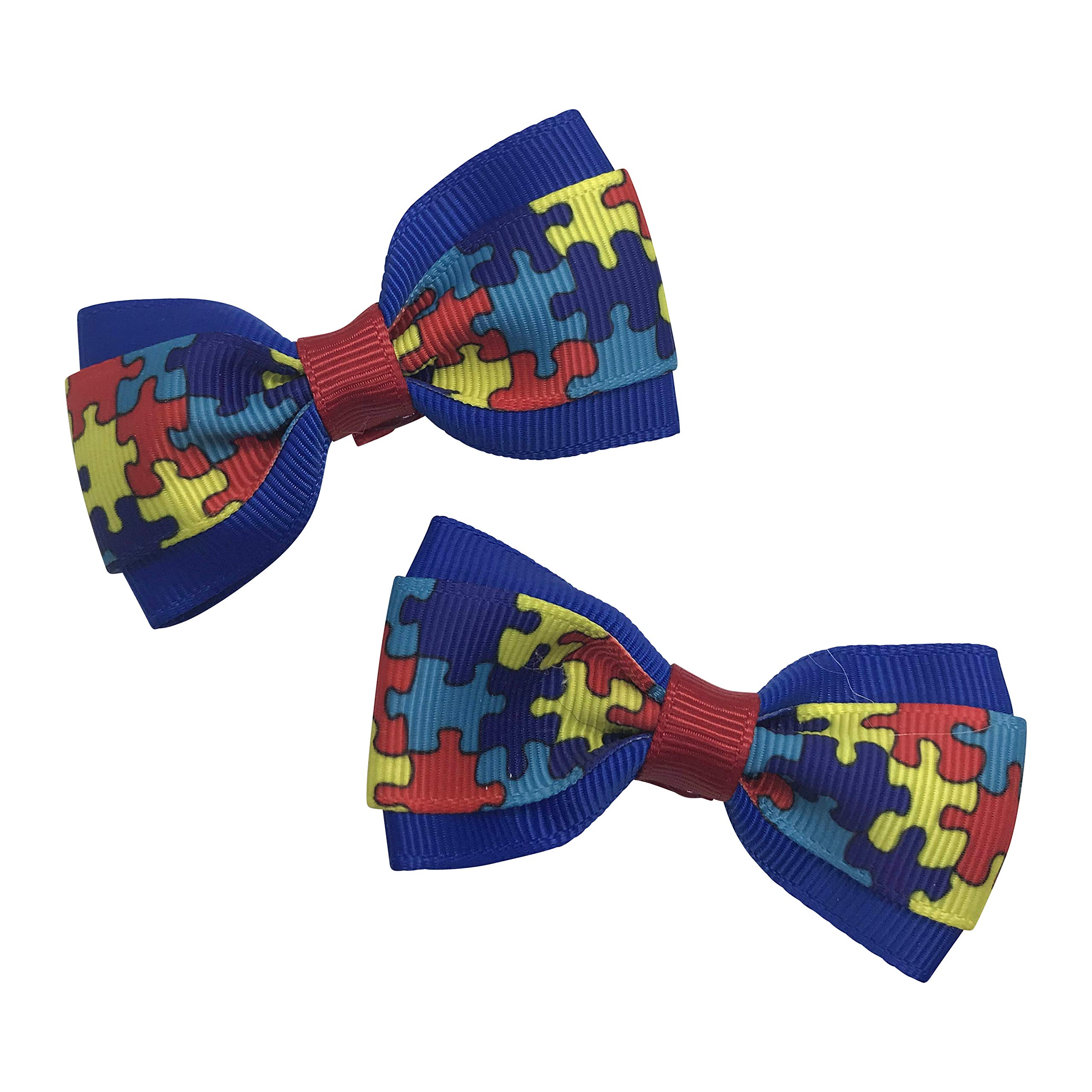 Autism Awareness Hair Bows for Girls - Toddler Pigtail Bows for Special Needs