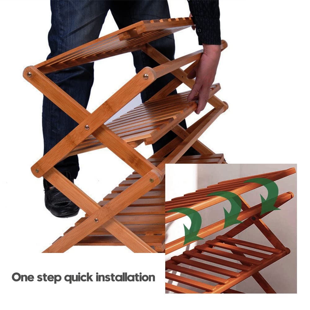 LITA 4-Tier Bamboo Shoe Rack Organizer - Foldable Free Standing Shoe Shelf Storage for Entryway, Closet & Bedroom - Space Saving Shoe Storage Solution for Sneakers, Boots & Sandals