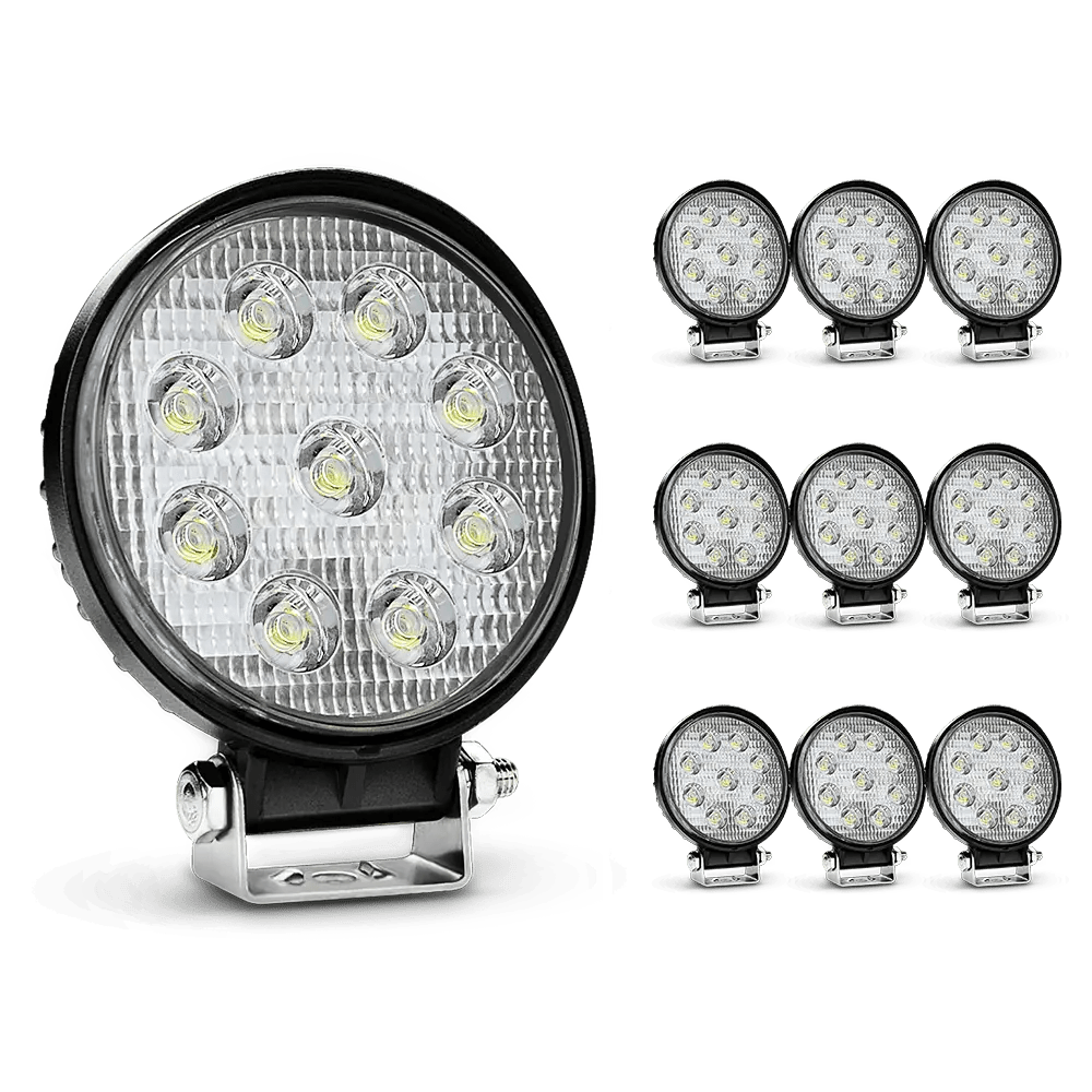 27W 3000LM 4.5 Inch Round LED Flood Work Lights - 10 Pack for Off-Road Vehicles, Construction Sites, and Outdoor Emergency Lighting