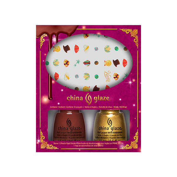 China Glaze Wonka Secret Recipe & Wonka 2-Piece Gift Set with Nail Decals - 0.5 oz Nail Polish (#82951) - Perfect for Halloween Costumes, Cosplay, and Party Nail Art