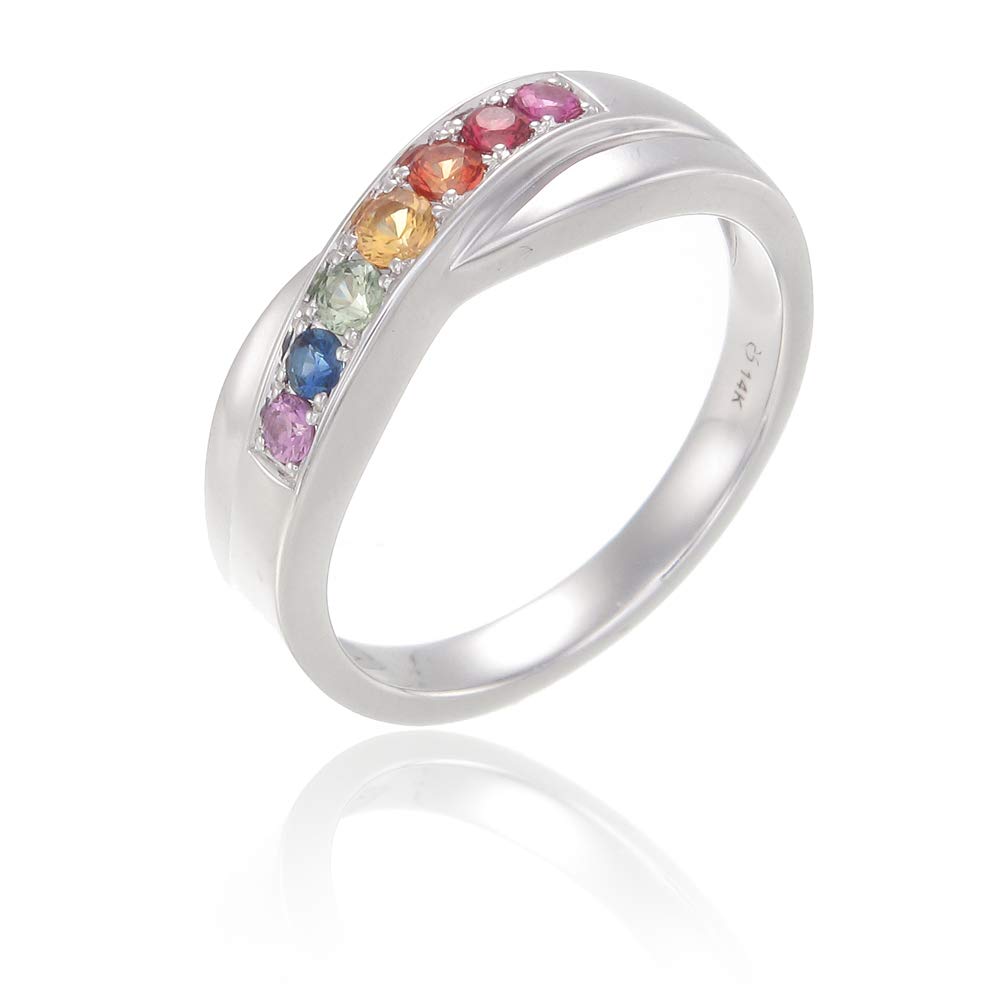 Equalli LGBT Rainbow Pride Collection - Sterling Silver Rainbow Sapphire Rings for Gay, Lesbian & LGBTQ+ Community - Perfect for Pride Month, Weddings & Everyday Wear