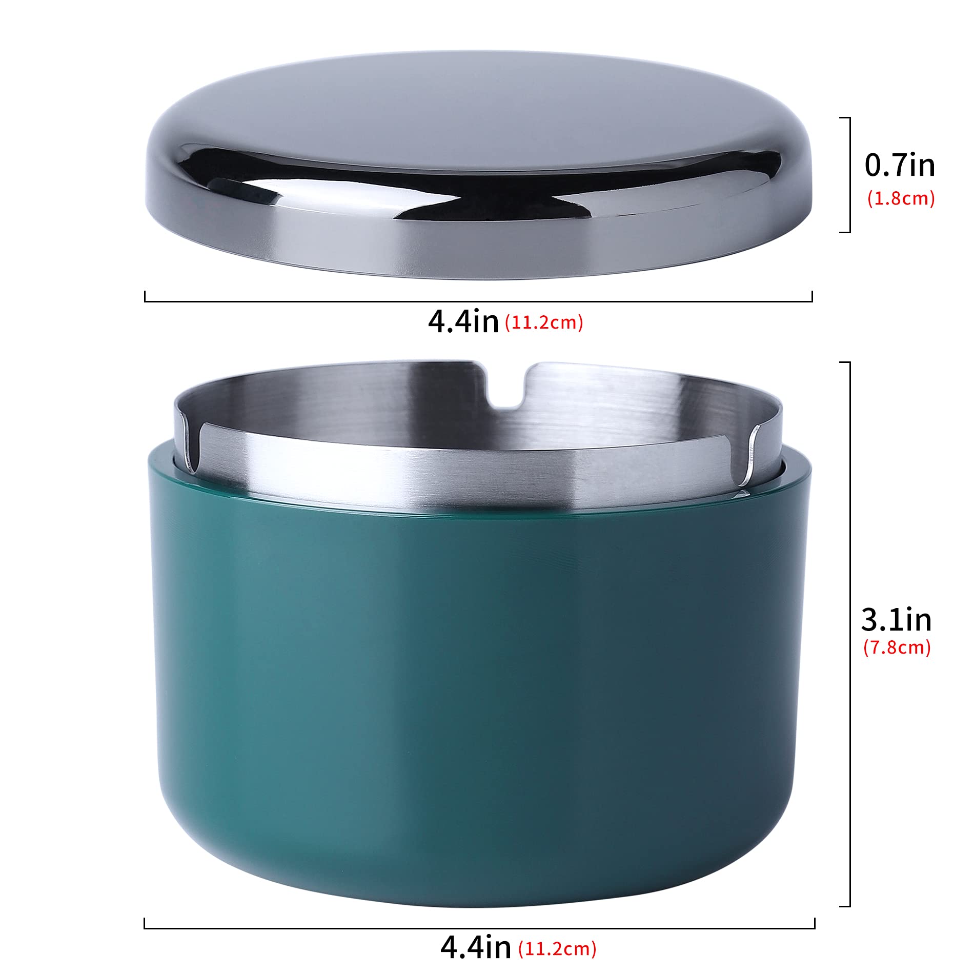 Smokeless Ashtray with Lid - Stainless Steel Windproof Ash Tray for Indoor & Outdoor Use - Durable, Easy to Clean Smoking Accessory for Home, Office, Patio (Dark Green) - Perfect for Smokers Who Want a Clean & Odor-Free Environment