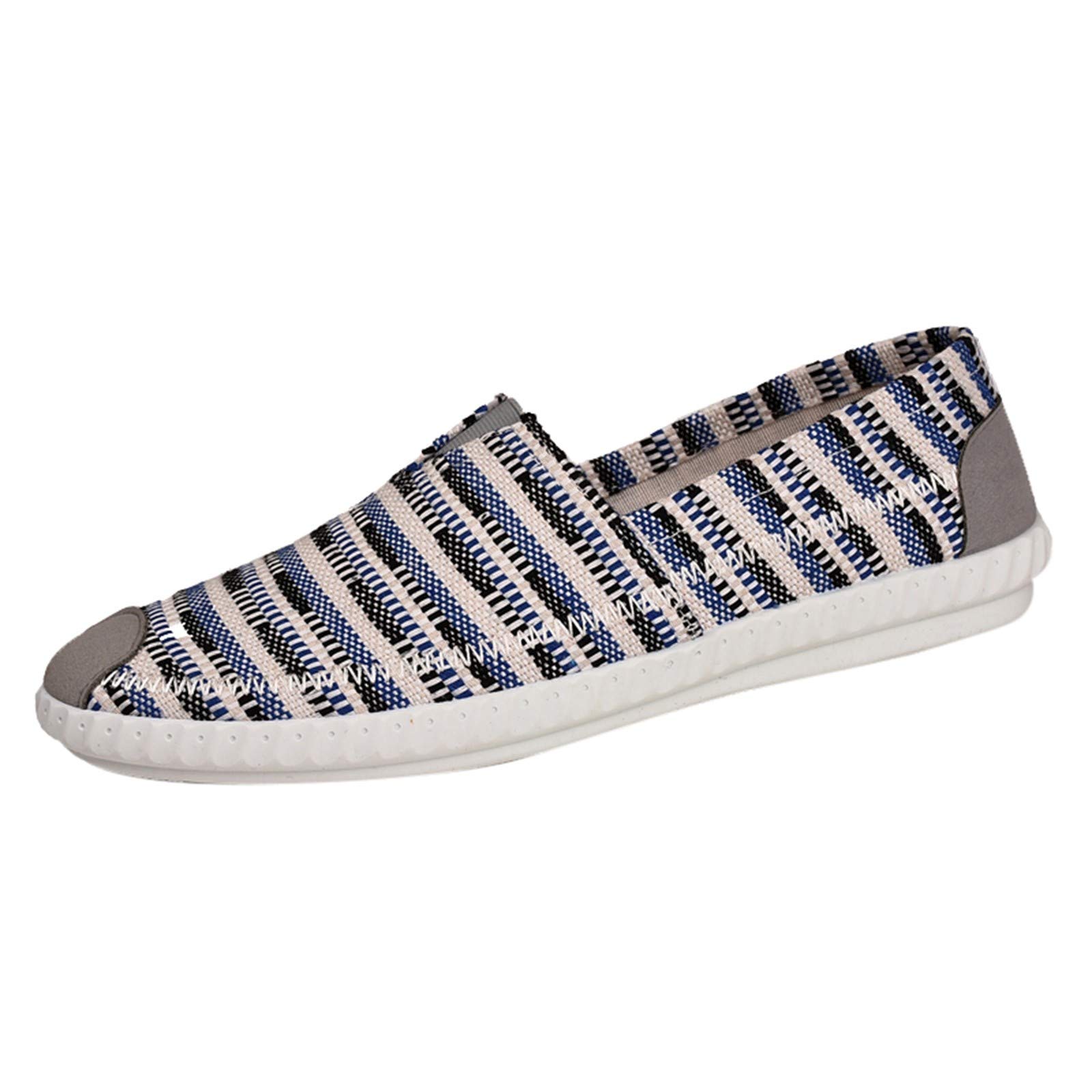 Minimalist Canvas Shoes for Men - Breathable Linen Striped Flat Casual Loafers - Comfortable Slip-On Walking Shoes for Daily Wear, Travel & Outdoor Activities