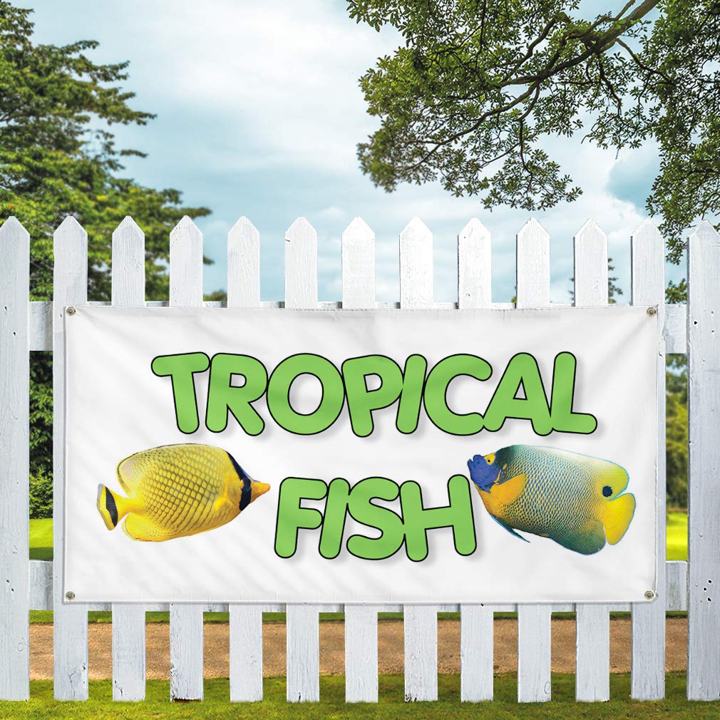 Premium Vinyl Banner 16x40 Inches - Weatherproof, Durable with 4 Grommets for Tropical Fish Business, Restaurants & Outdoor Signs | Perfect for Storefronts, Events, and Yard Advertising
