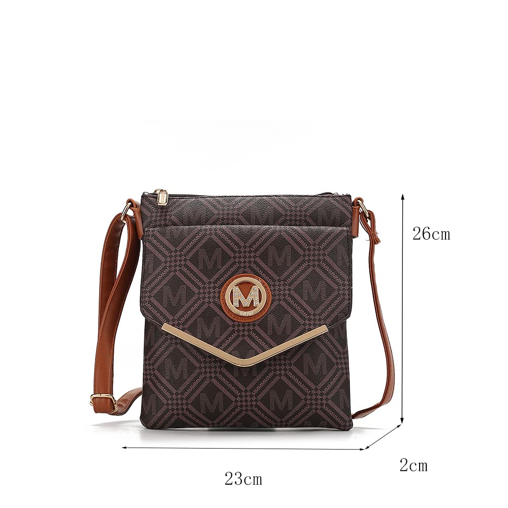 MKF Women's Crossbody Bag - PU Leather Triple Compartment Messenger Purse with Adjustable Shoulder Strap - Perfect for Work, Travel & Everyday Use