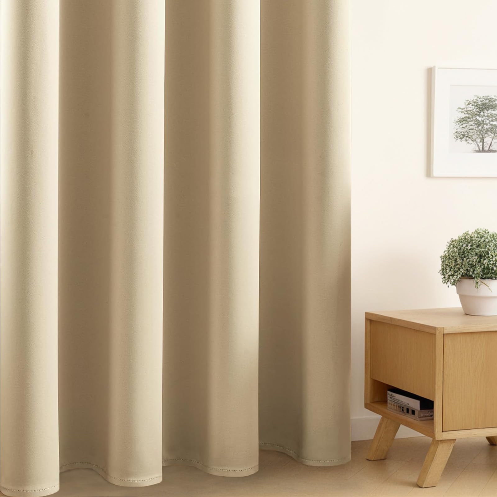 Blackout Curtains for Small Windows - Thermal Insulated Room Darkening Drapes with Rod Pocket, Light Beige (52x45 Inch, Set of 2 Panels) - Perfect for Bedroom, Living Room & Home Theater Light Control