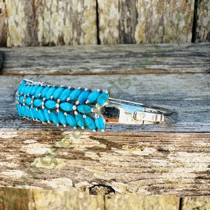 Handmade Sterling Silver Turquoise Cluster Bangle Bracelet for Women | Southwest Style Jewelry Gift | Perfect for Boho Fashion, Weddings & Special Occasions
