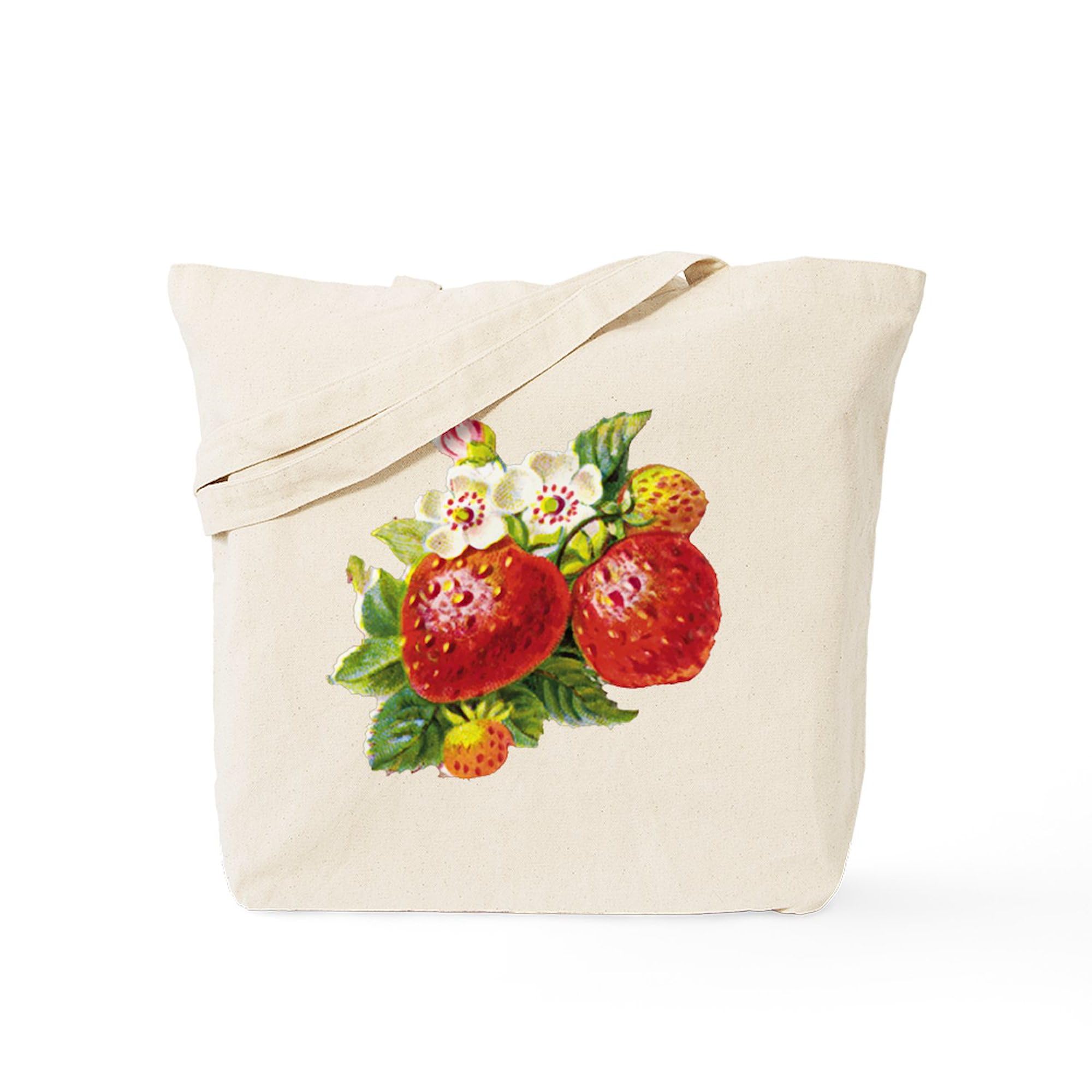 Retro Strawberry Canvas Tote Bag - Eco-Friendly Reusable Grocery Shopping Bag for Women, Beach, Farmers Market & Daily Use