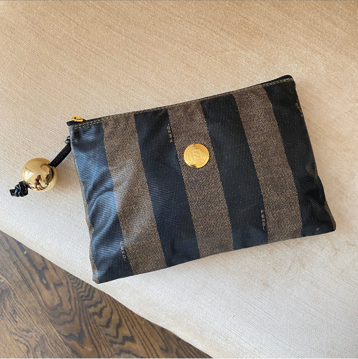 Fendi Vintage 1990s Pequin Coated Canvas Small Cosmetic Clutch Bag - Perfect for Evening Parties, Date Nights & Special Occasions