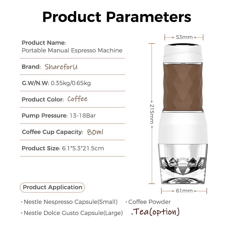 Premium Mini Espresso Coffee Maker - Fast & Portable 3-in-1 Manual Piston Machine for Ground Coffee, Nespresso & Dolce Gusto Capsules | Perfect for Camping, Travel & Office Use