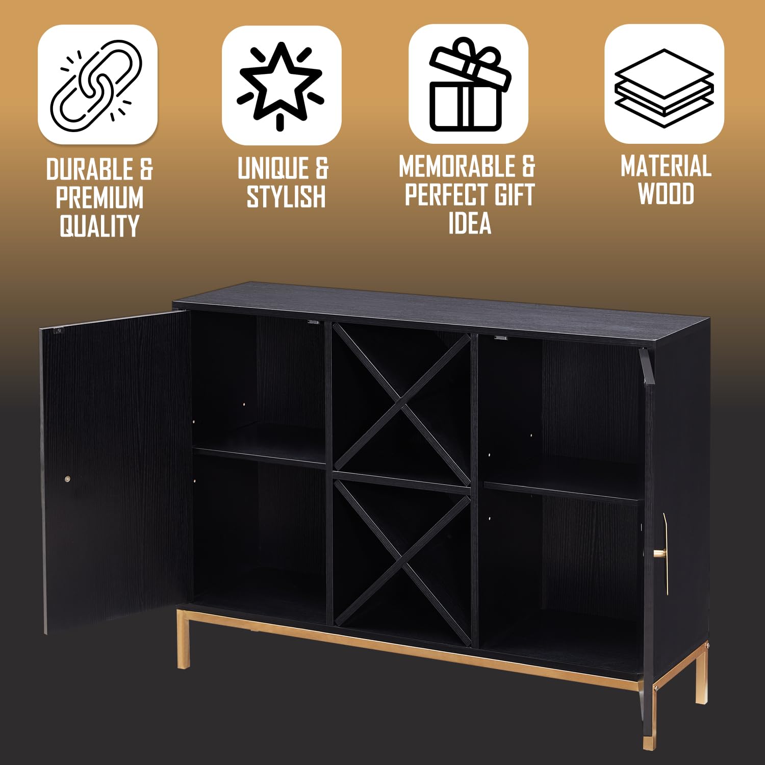 Kings Brand Furniture - Black Wine Liquor Bar Buffet Sideboard Cabinet with Wine Rack Storage for Kitchen & Dining Room | Perfect for Home Bar, Entertaining & Dining Room Organization