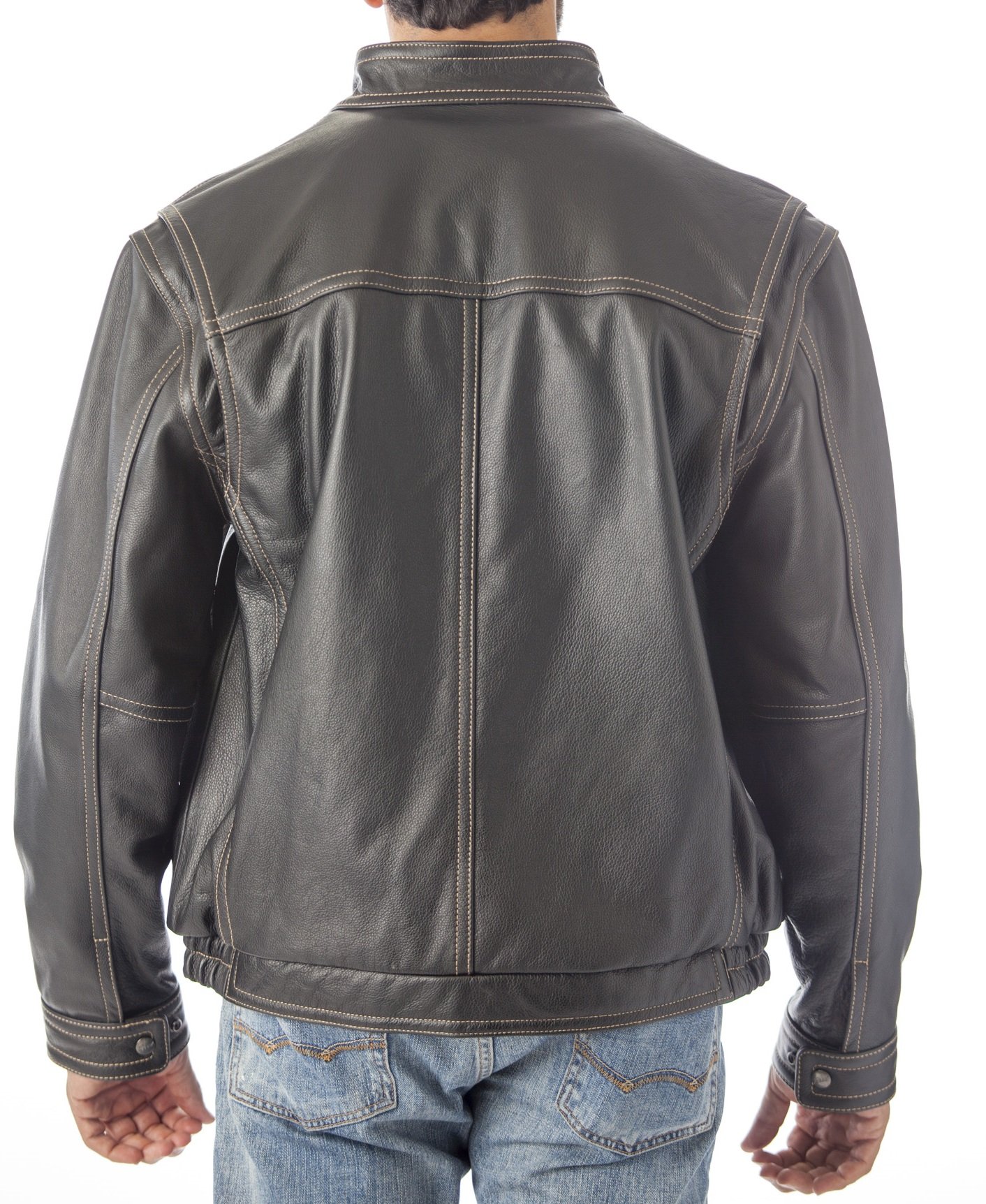 REED Men's Contemporary Stand Up Collar Leather Jacket - Stylish Biker Jacket for Men, Genuine Leather Motorcycle Jacket with Stand Collar - Perfect for Riding, Casual Outings & Night Events