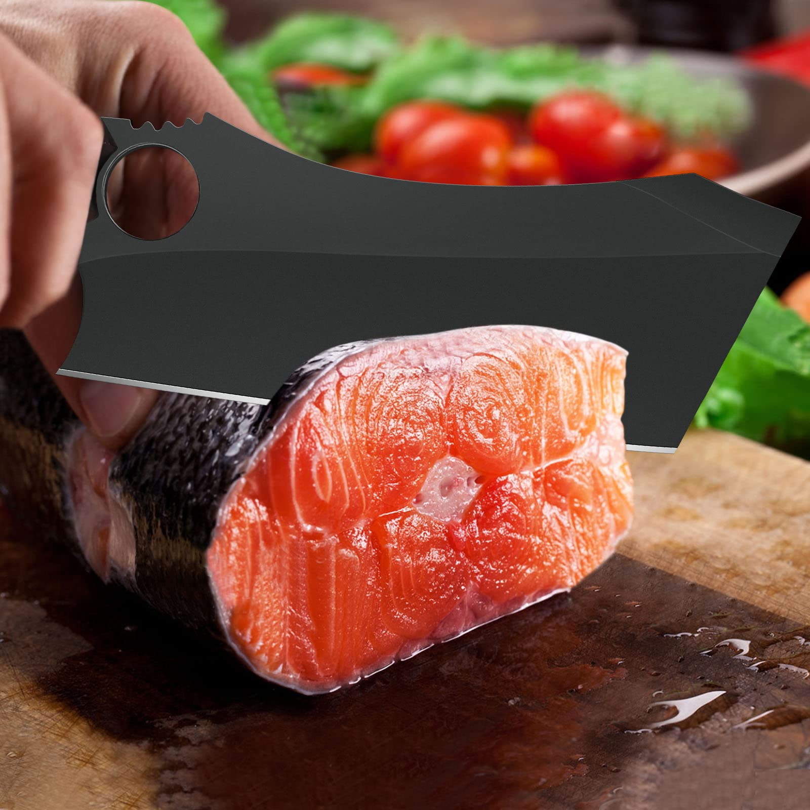 10 Inch Black Meat Cleaver - High Carbon Steel Chef Butcher Knife with Sheath | Sharp Boning & Chopping Knife for Cooking, BBQ & Camping | Includes Gift Box & Bottle Opener | Perfect for Professional Chefs & Outdoor Enthusiasts