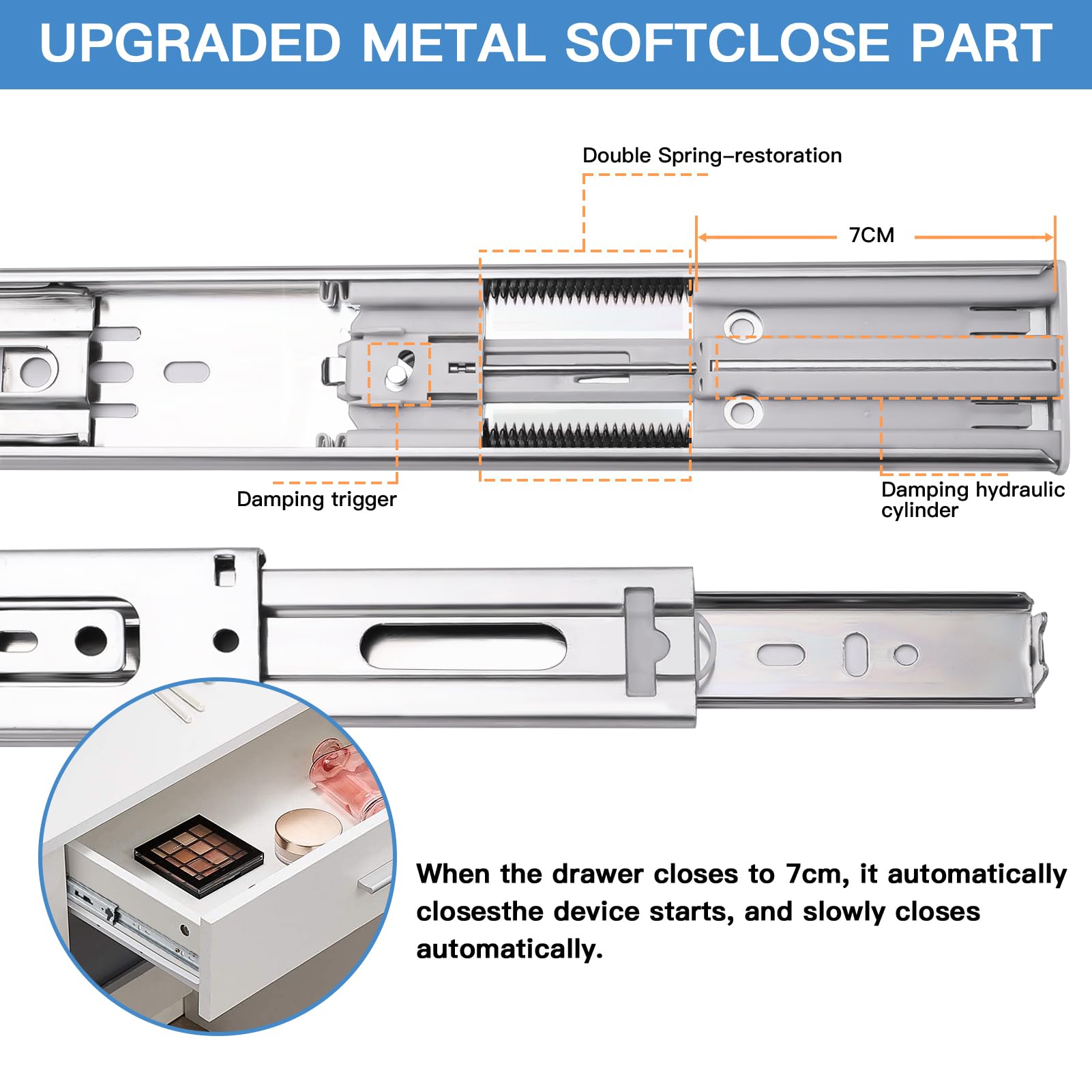 20 Inch Soft Close Drawer Slides - 6 Pairs (12pcs) Full Extension Ball Bearing Side Mount Drawer Rails - Heavy Duty 100LB Capacity Silver Metal Dresser Runners for Kitchen Cabinets, Wardrobes, File Cabinets & Trash Cans - Perfect for Smooth, Quiet Drawer Operation in Home & Office Furniture
