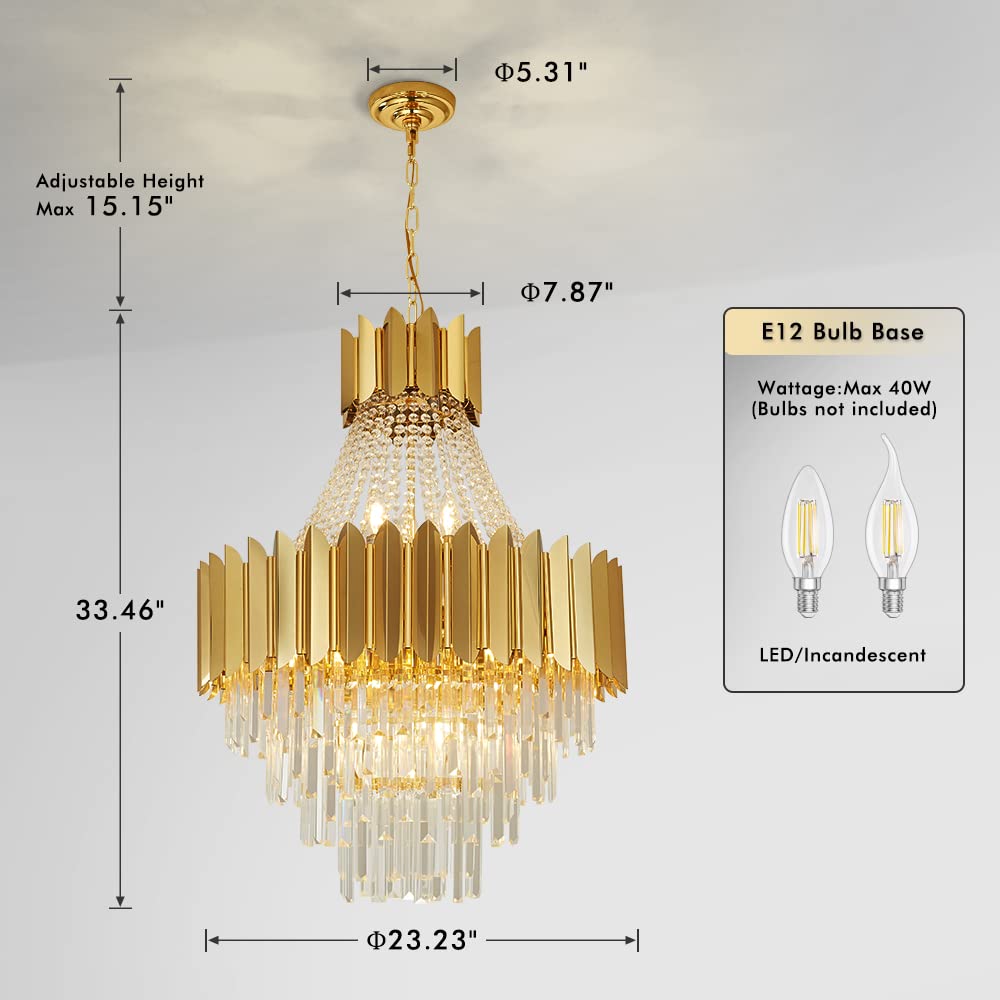 Modern Luxury Gold Crystal Large Raindrop Chandelier - 23.23” Diameter x 33.46” Height - Elegant Lighting Fixture for Living Room, Dining Room, Staircase & Entryway - Perfect for Home Decor, Wedding Venues & Luxury Hotels