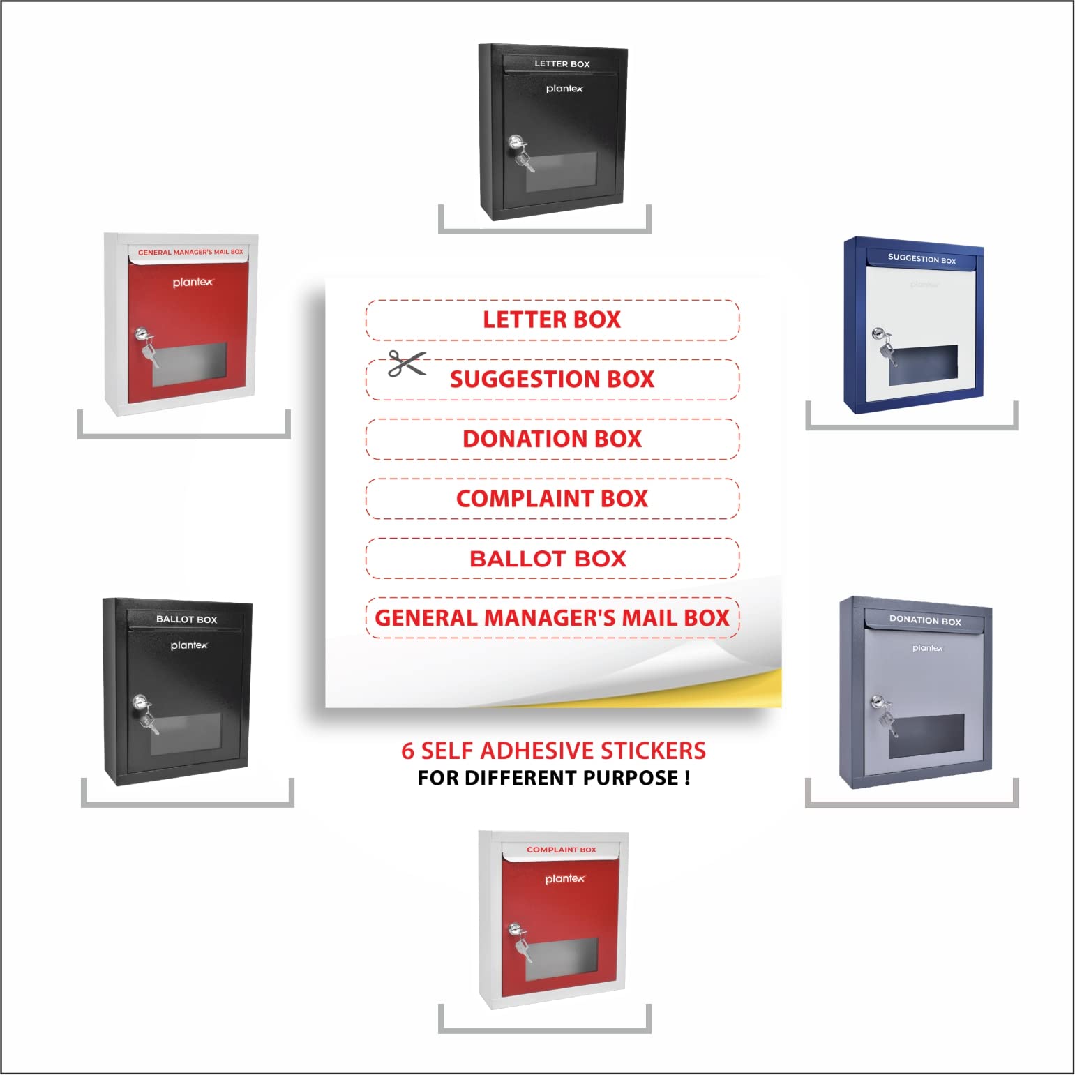 Plantex All-in-One Multi-Purpose Lockable Box - Letter Box, Post Box for Home & Office Gate, Suggestion Box, Complaint Box, Donation Box - Table Top or Wall Mount (Grey, Pack of 1) - Perfect for Secure Mail Collection, Office Feedback & Charity Donations