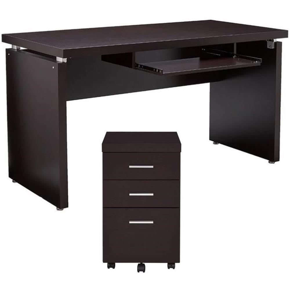 Home Square 2-Piece Office Set - Cappuccino Writing Desk with Mobile File Cabinet | Perfect for Home Office, Study Room & Small Spaces