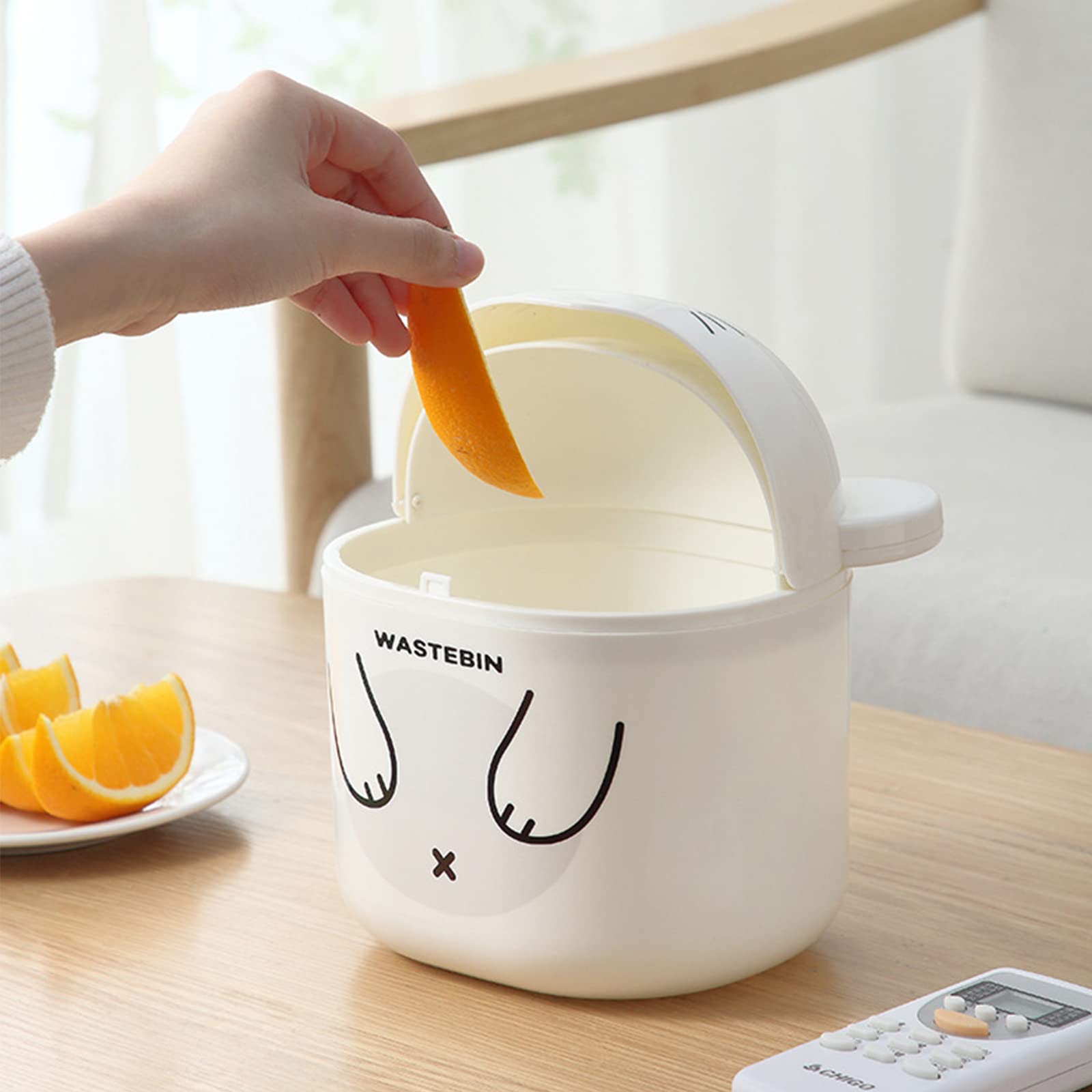 Mini Countertop Trash Can with Lid - Small Desk Waste Bin for Office, Vanity & Coffee Table - Cute Bear-White Garbage Can for Home Decor & Organization - Perfect for Bedroom, Bathroom & Workspace
