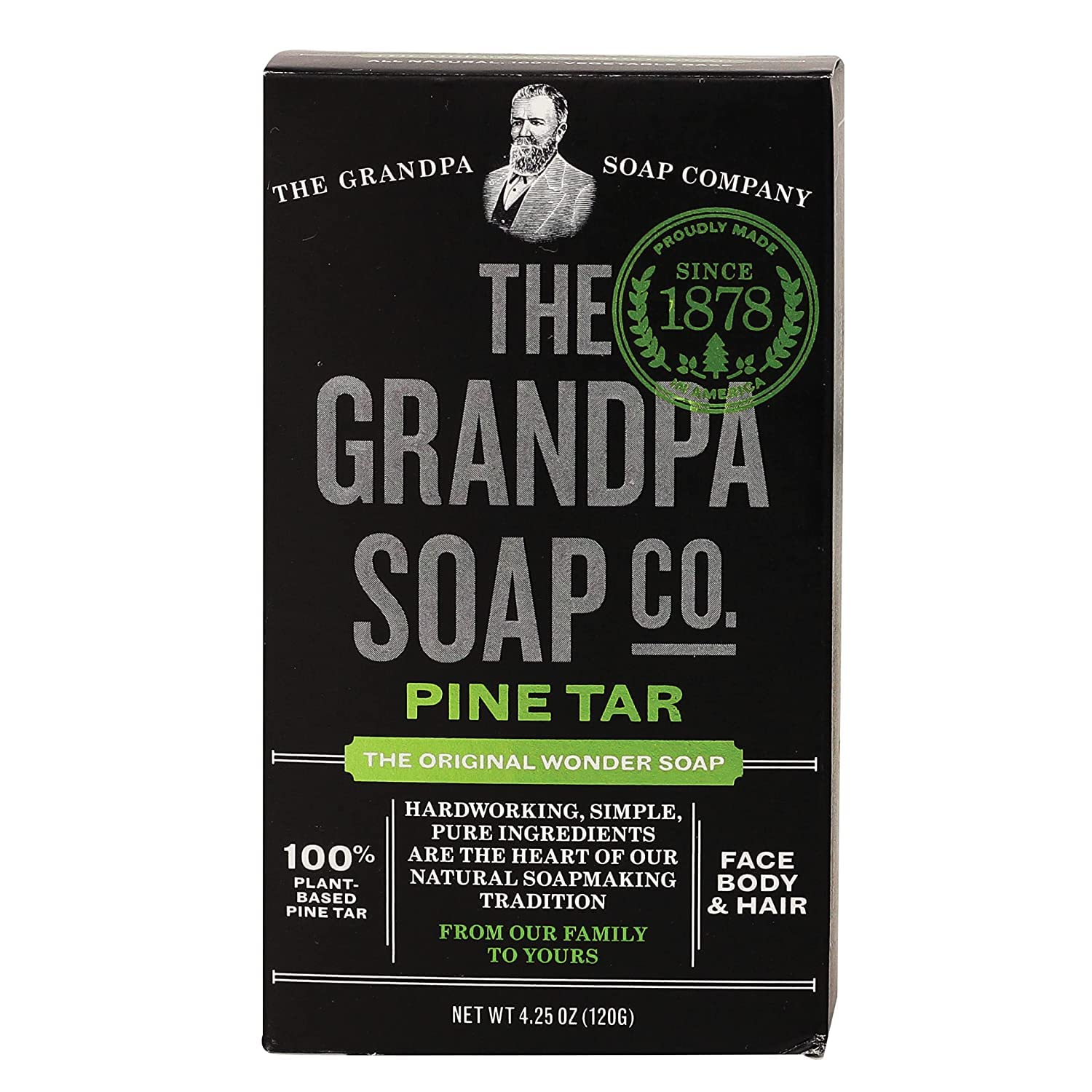 Grandpa's Soap Pine Tar Soap 4.25 oz (Pack of 4) - All-Natural Skin Care for Eczema, Psoriasis & Dry Skin Relief - Perfect for Camping, Hiking & Outdoor Activities