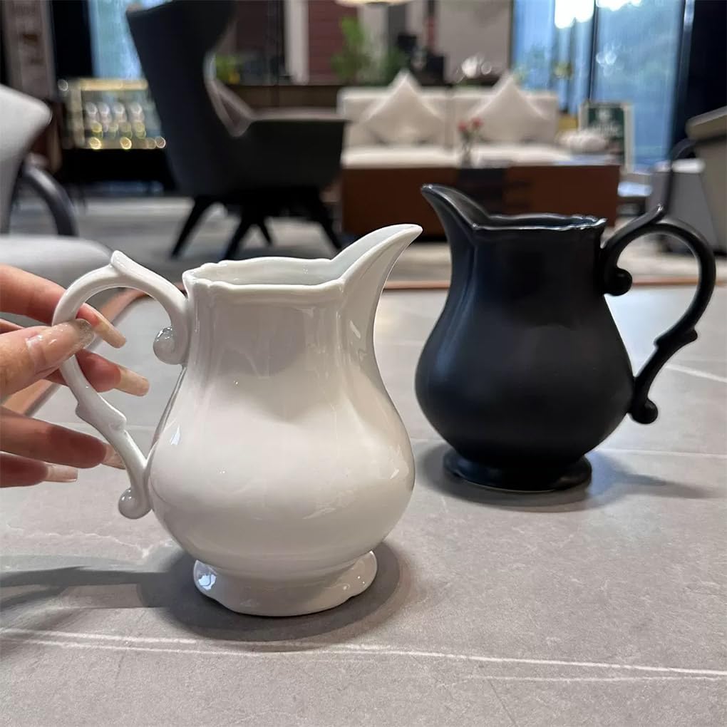 WAIT FLY Vintage Embossed Creamer Pitcher - Elegant Coffee, Milk & Sauce Serving Jug for Kitchen - Perfect for Tea Parties, Breakfast & Dining - Black Creamer Design