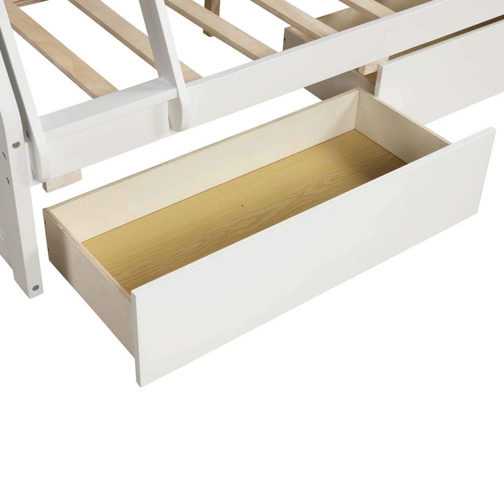 Solid Wood Twin Over Full Bunk Bed with 2 Storage Drawers - White | Space-Saving Kids & Guest Bedroom Furniture | Perfect for Small Rooms, Shared Kids' Rooms & Vacation Homes