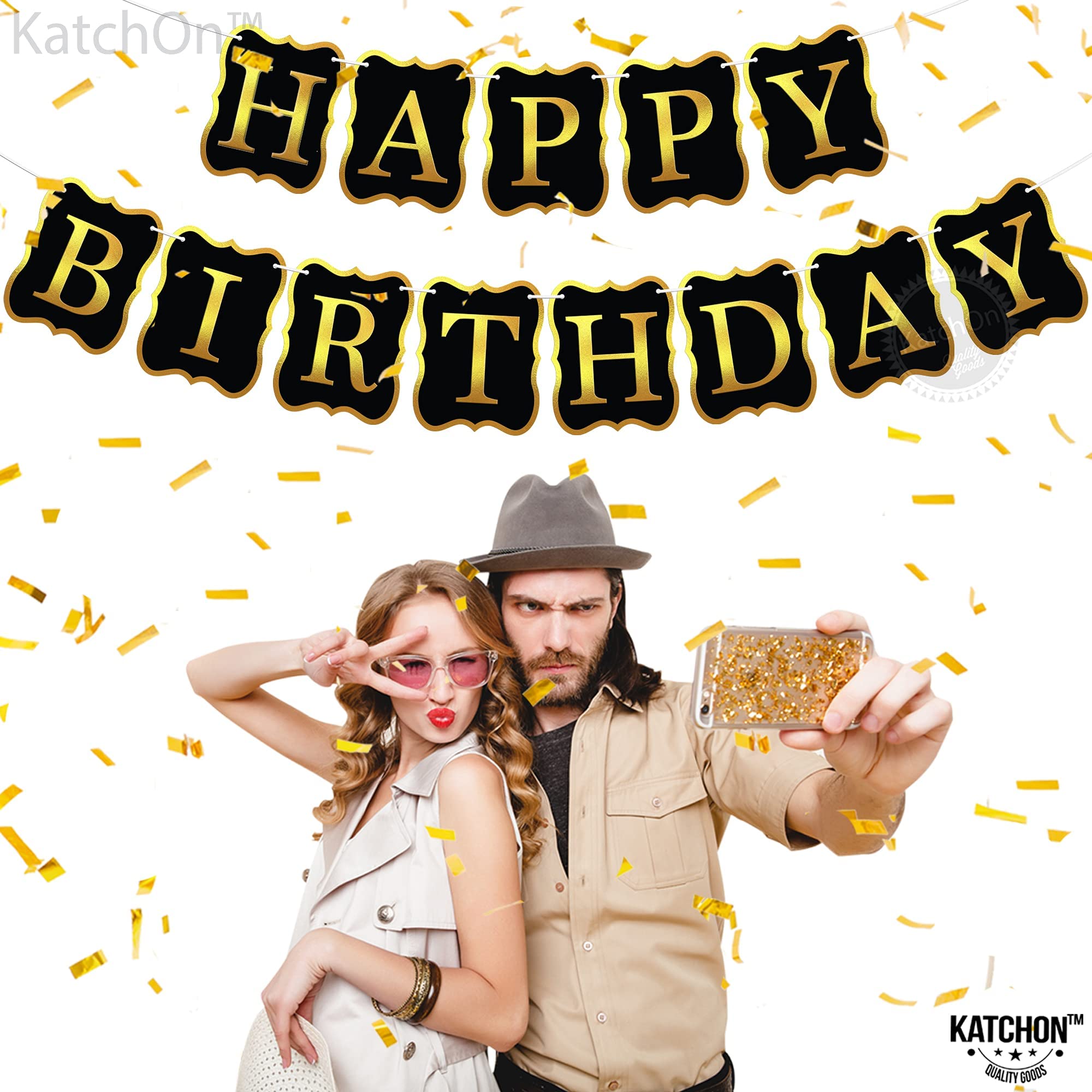 KatchOn 10ft Black Happy Birthday Banner - No DIY Required | Premium Birthday Sign for Party Backdrop & Decorations | Ideal for Indoor & Outdoor Birthday Celebrations, Photo Booths & Themed Parties