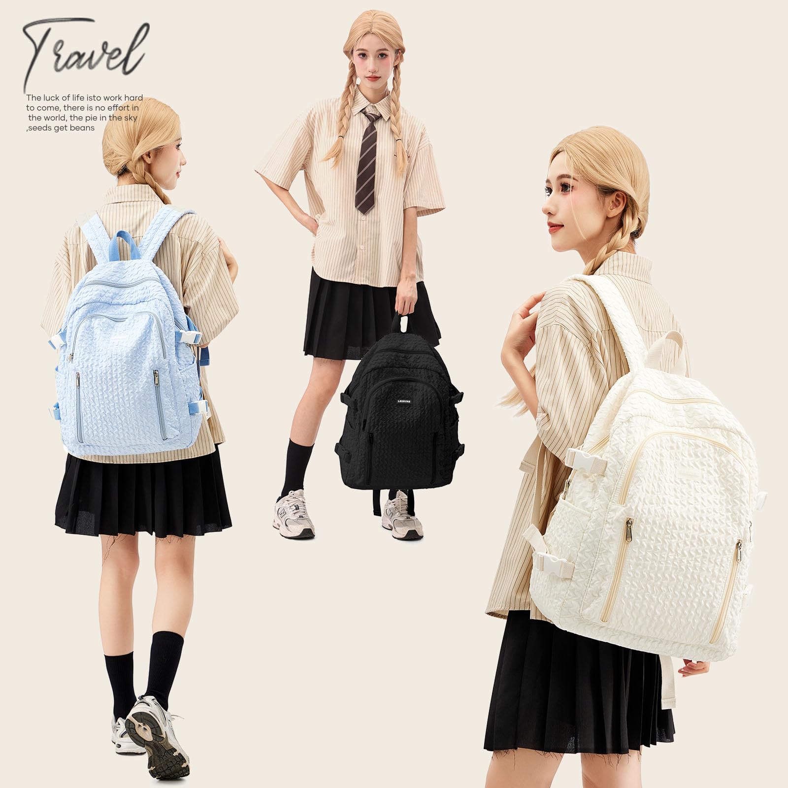 Weradar Lightweight Backpack for Teens - Kawaii School Bag for Girls & Boys, College Daypack (Blue) - Perfect for School & Travel