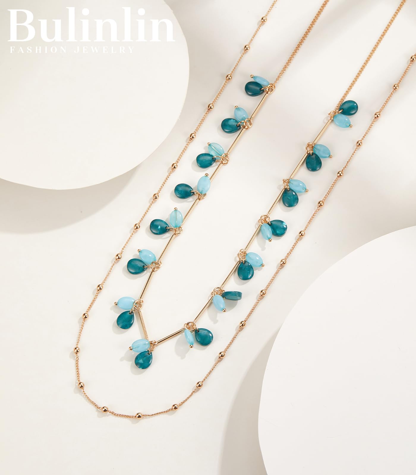 BULINLIN 18K Gold Plated Layered Beaded Chain Necklace for Women - Elegant Long Costume Jewelry, Perfect Gift for Mom, Mother's Day, Birthday, Anniversary | Great for Parties, Weddings, and Everyday Wear