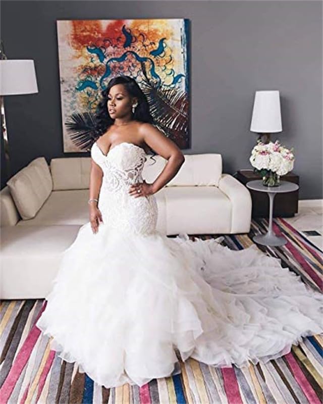 Sweetheart Plus Size Wedding Dress - Long Lace Applique Mermaid Gown for Brides | Perfect for Beach, Church & Formal Weddings