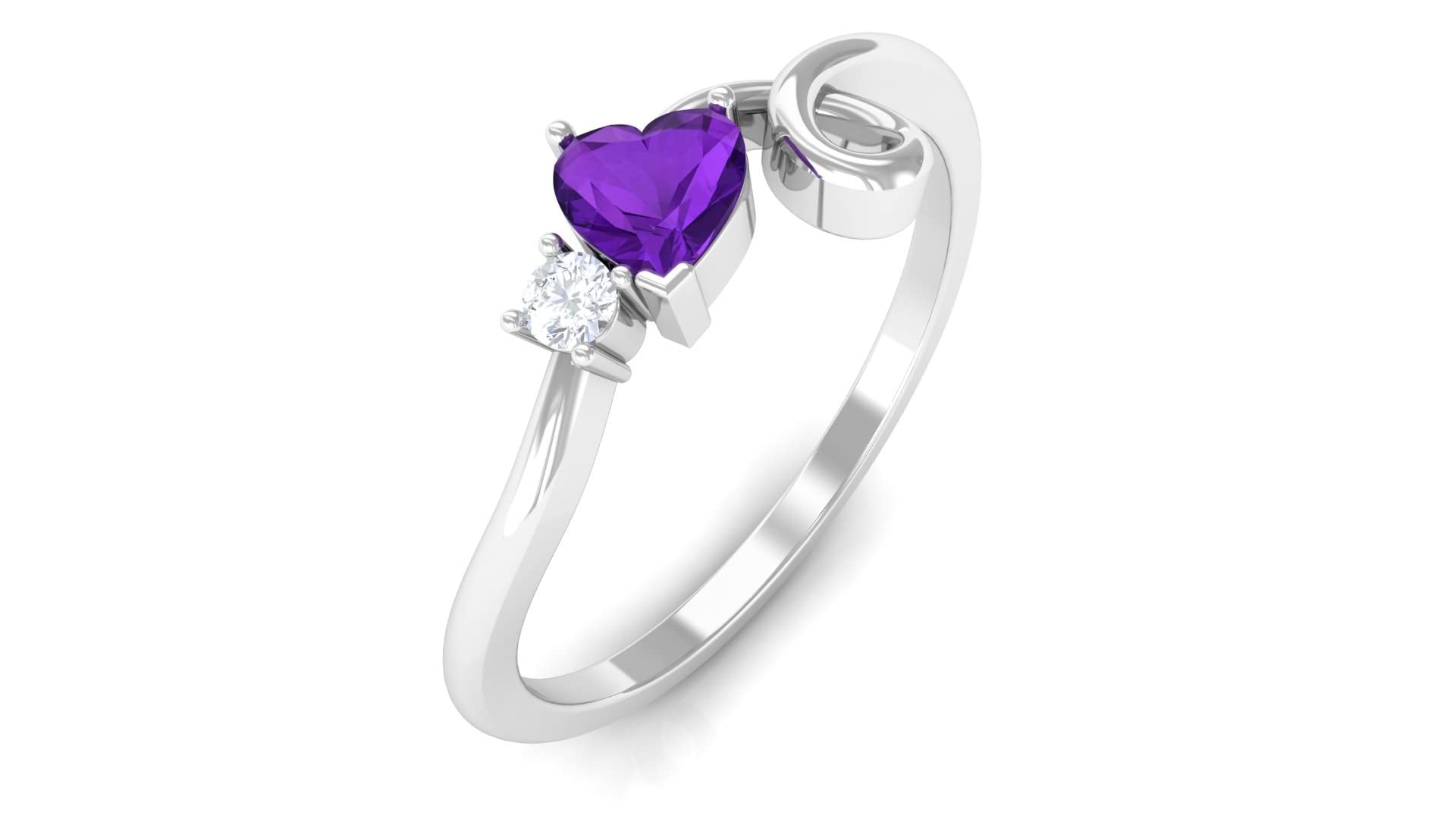 1/4 CT Natural Amethyst and Diamond Heart Promise Ring in 14K Solid Gold | Violet Amethyst Twisted Band for Engagement, Anniversary & Romantic Gifts